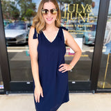 THML - Navy Tie Mini Dress-510 Mini-THML-July & June Women's Fashion Boutique Located in San Antonio, Texas