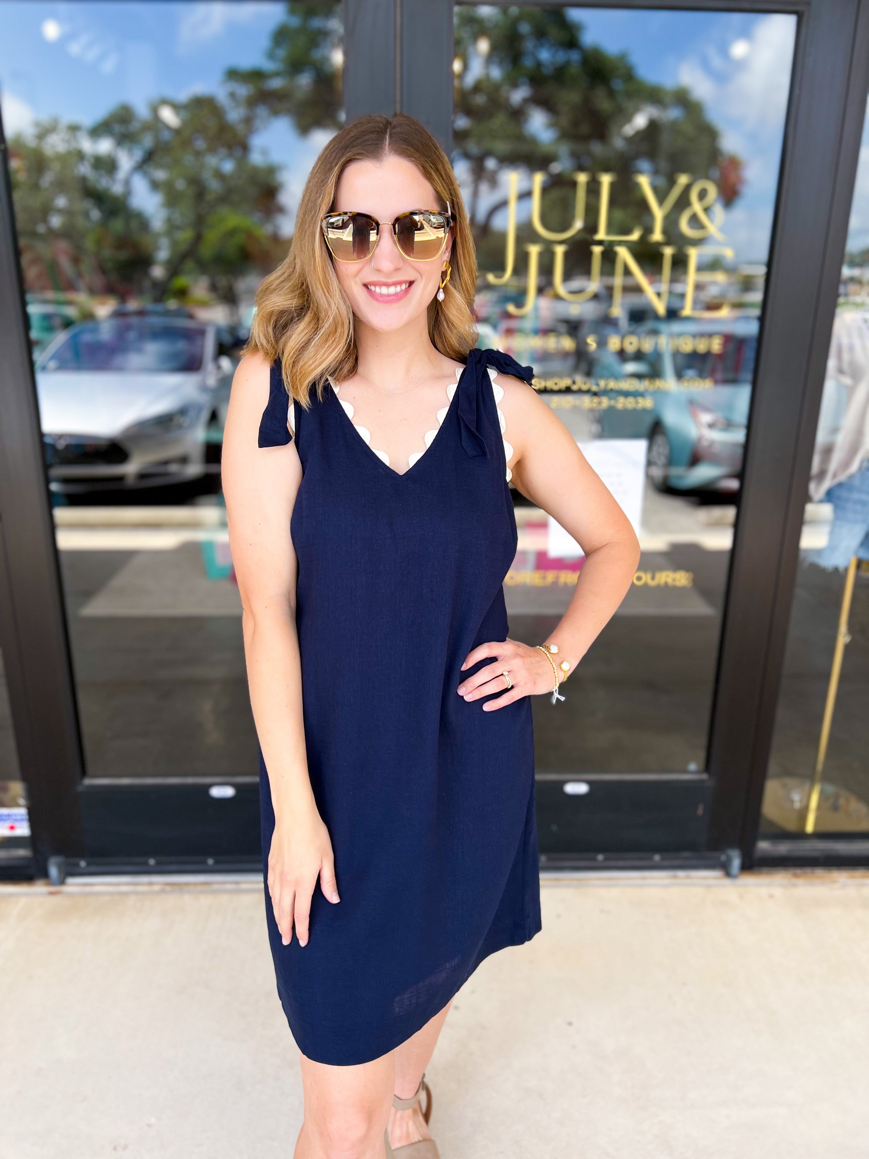 THML - Navy Tie Mini Dress-510 Mini-THML-July & June Women's Fashion Boutique Located in San Antonio, Texas