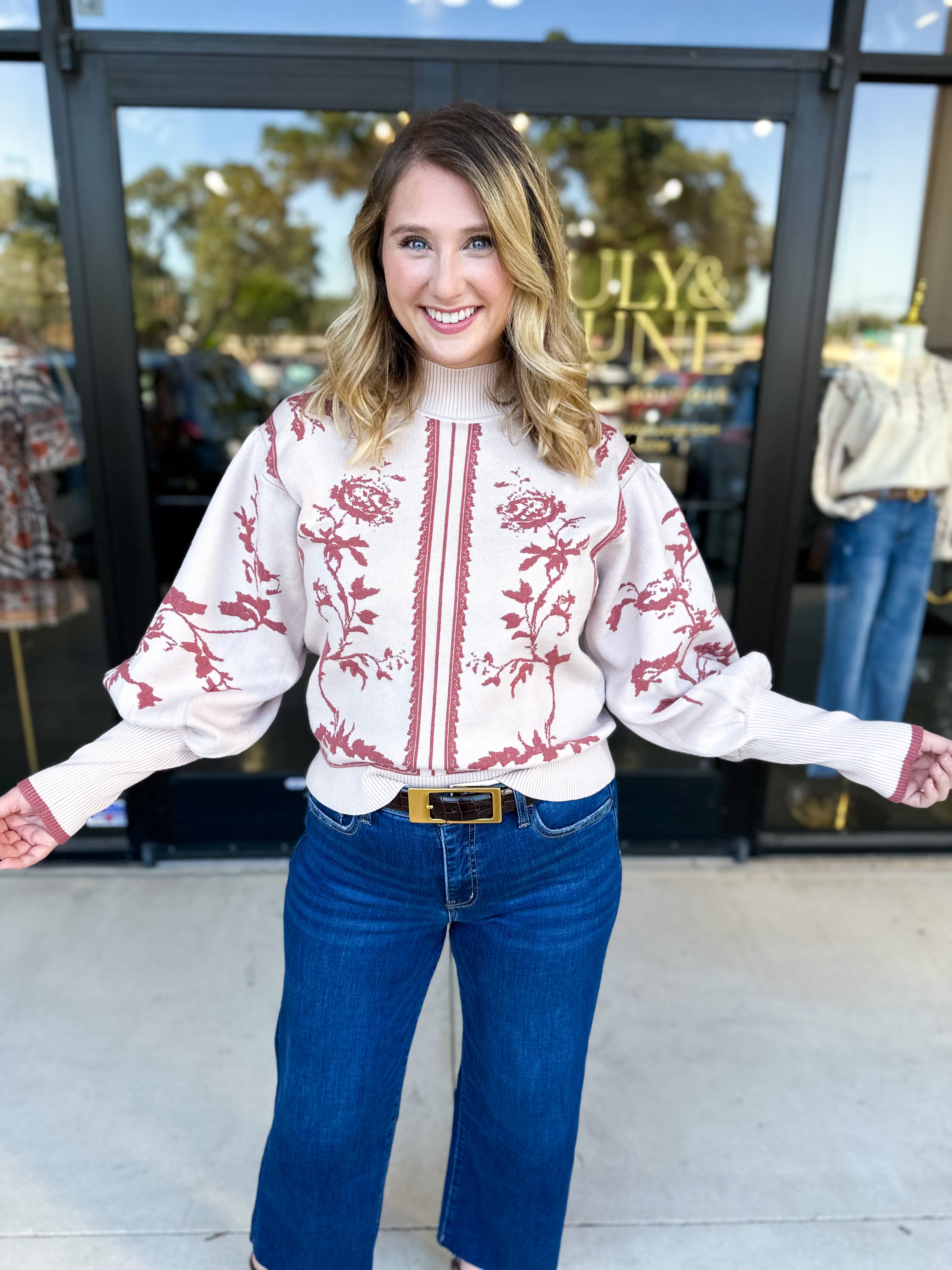 The Vintage Floral Sweater - Cream-230 Sweaters/Cardis-FATE-July & June Women's Fashion Boutique Located in San Antonio, Texas