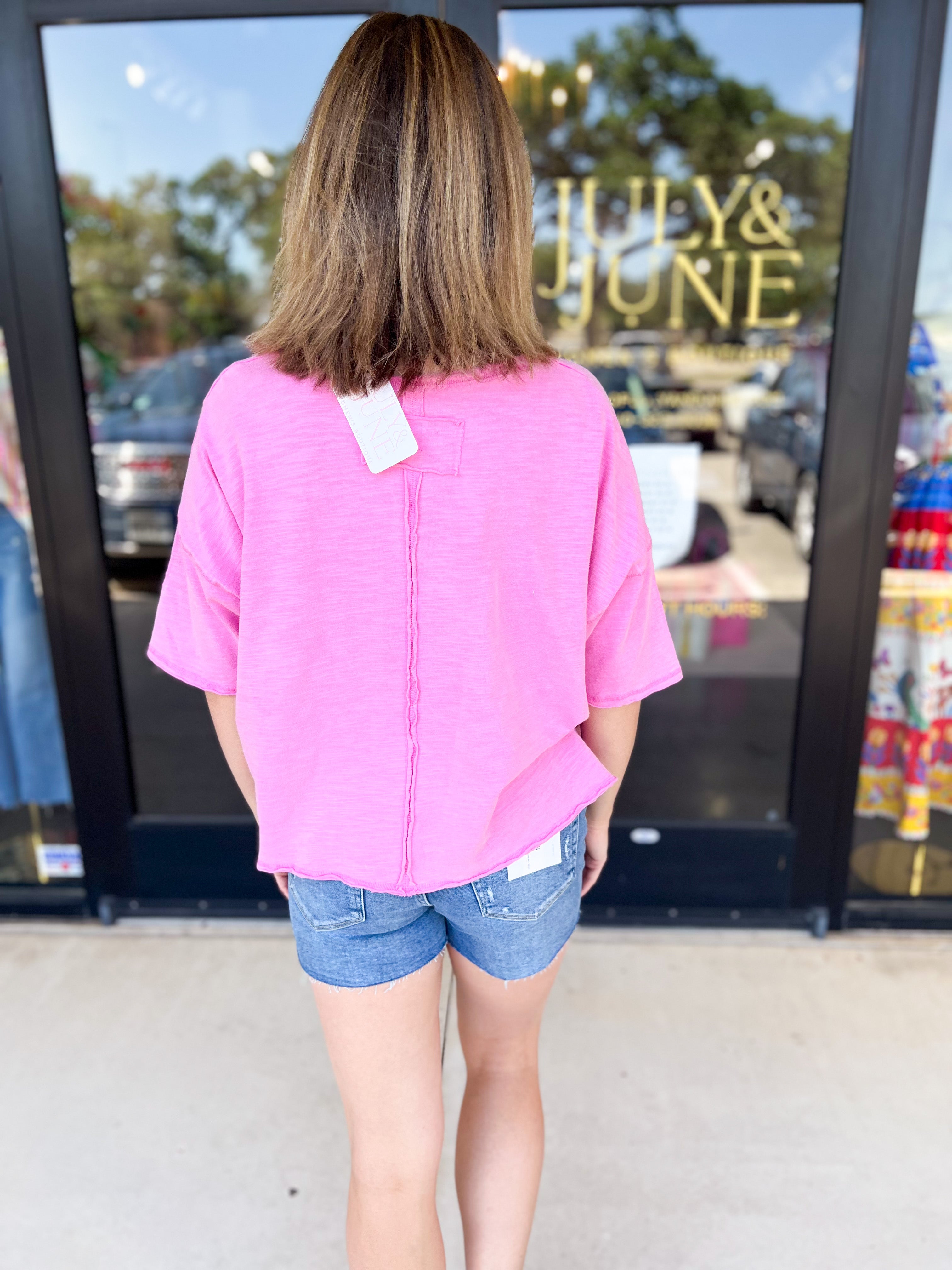 Our Favorite Oversized Tee - Fuchsia-210 Casual Blouses-PEACH LOVE-July & June Women's Fashion Boutique Located in San Antonio, Texas