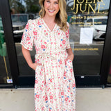 Cream & Pink Floral Midi Dress-500 Midi-POLOGRAM-July & June Women's Fashion Boutique Located in San Antonio, Texas