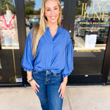 The Avery Blouse - French Blue-200 Fashion Blouses-FATE-July & June Women's Fashion Boutique Located in San Antonio, Texas