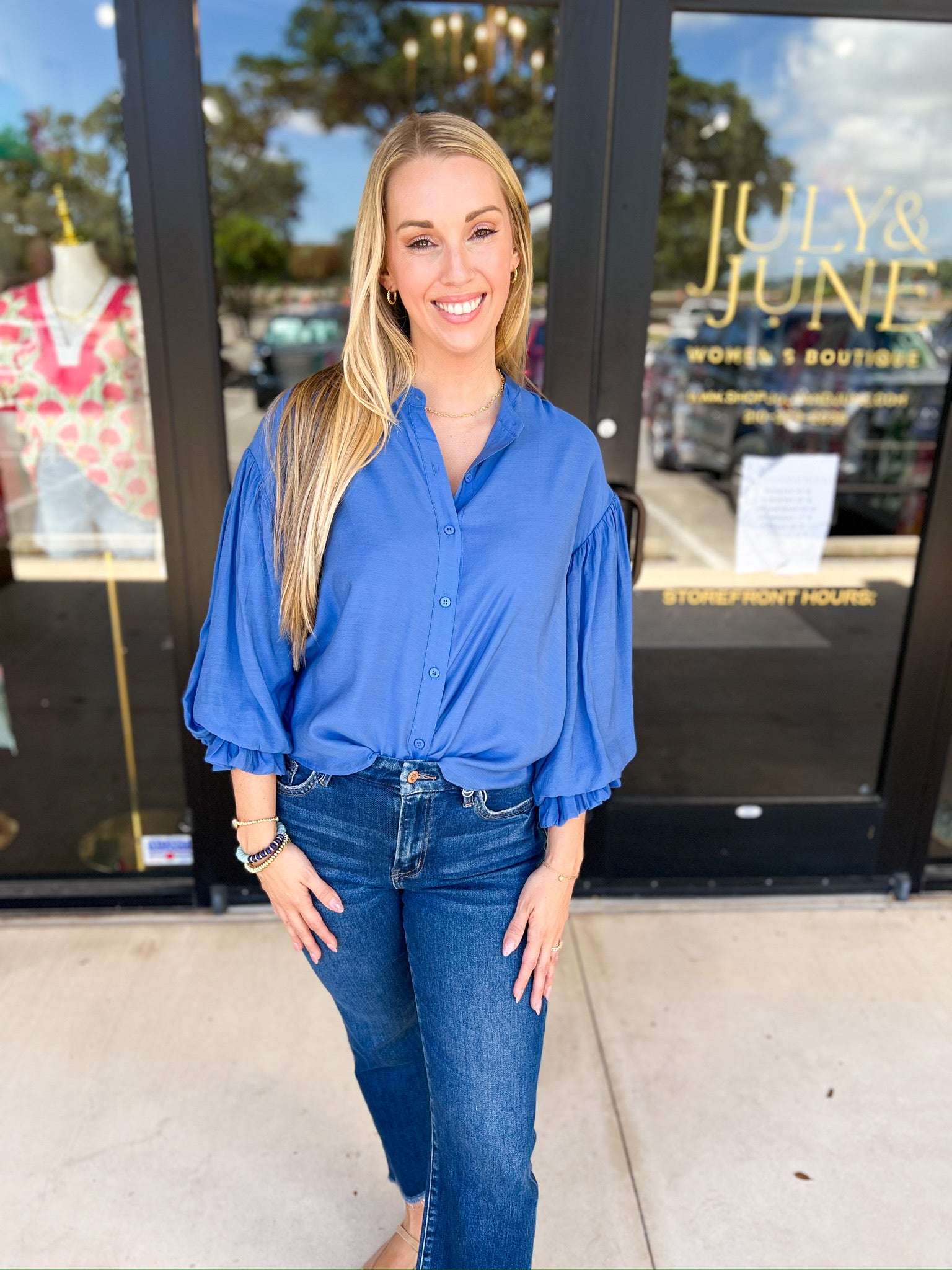 The Avery Blouse - French Blue-200 Fashion Blouses-FATE-July & June Women's Fashion Boutique Located in San Antonio, Texas