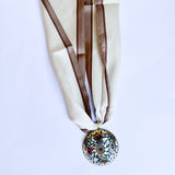 Scarf Necklace - Taupe Round Medallion-110 Jewelry & Hair-HART DESIGNS-July & June Women's Fashion Boutique Located in San Antonio, Texas