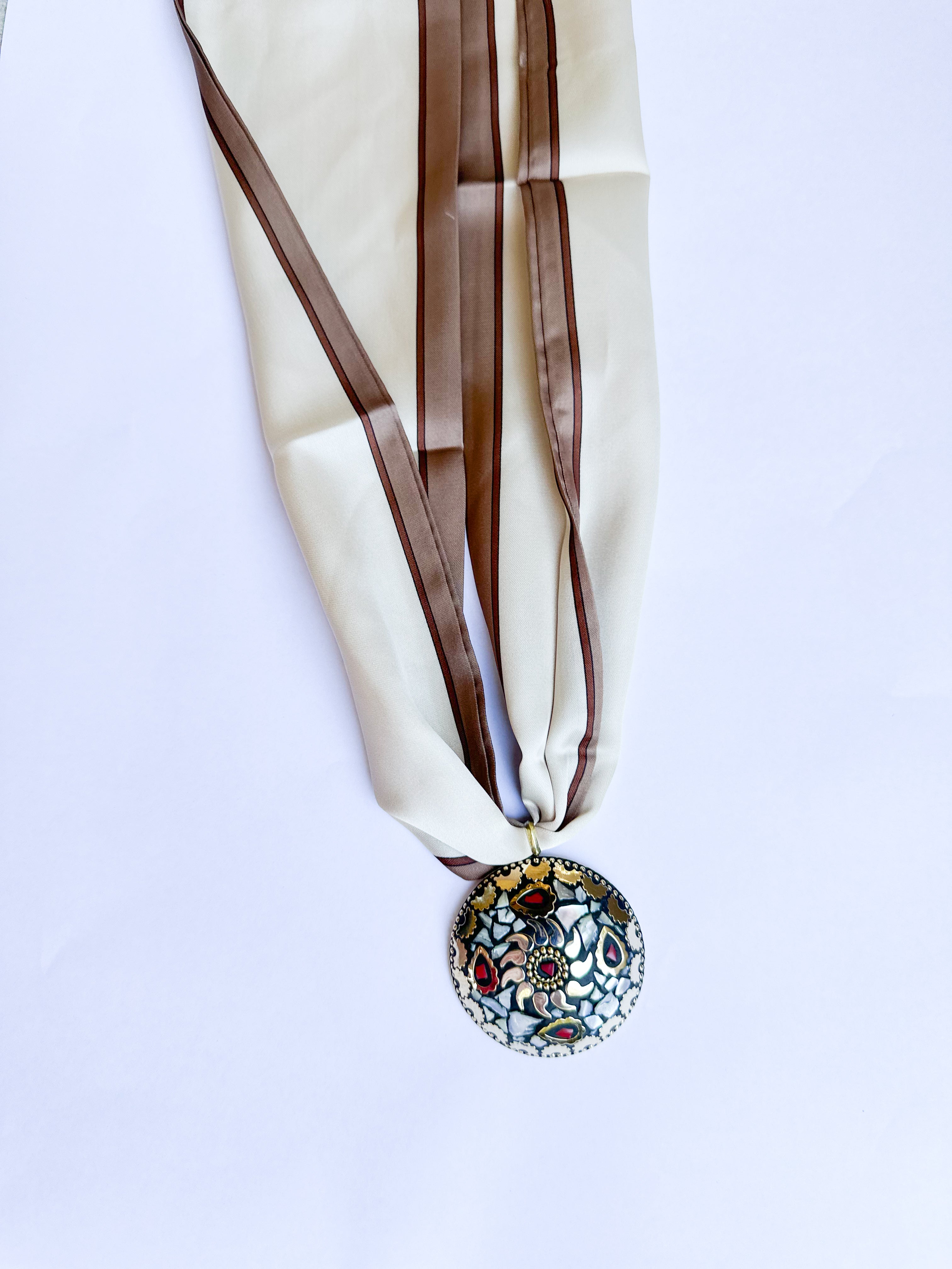 Scarf Necklace - Taupe Round Medallion-110 Jewelry & Hair-HART DESIGNS-July & June Women's Fashion Boutique Located in San Antonio, Texas