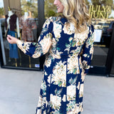 Fall Meadows Midi Dress - Midnight Blue-500 Midi-ENTRO-July & June Women's Fashion Boutique Located in San Antonio, Texas