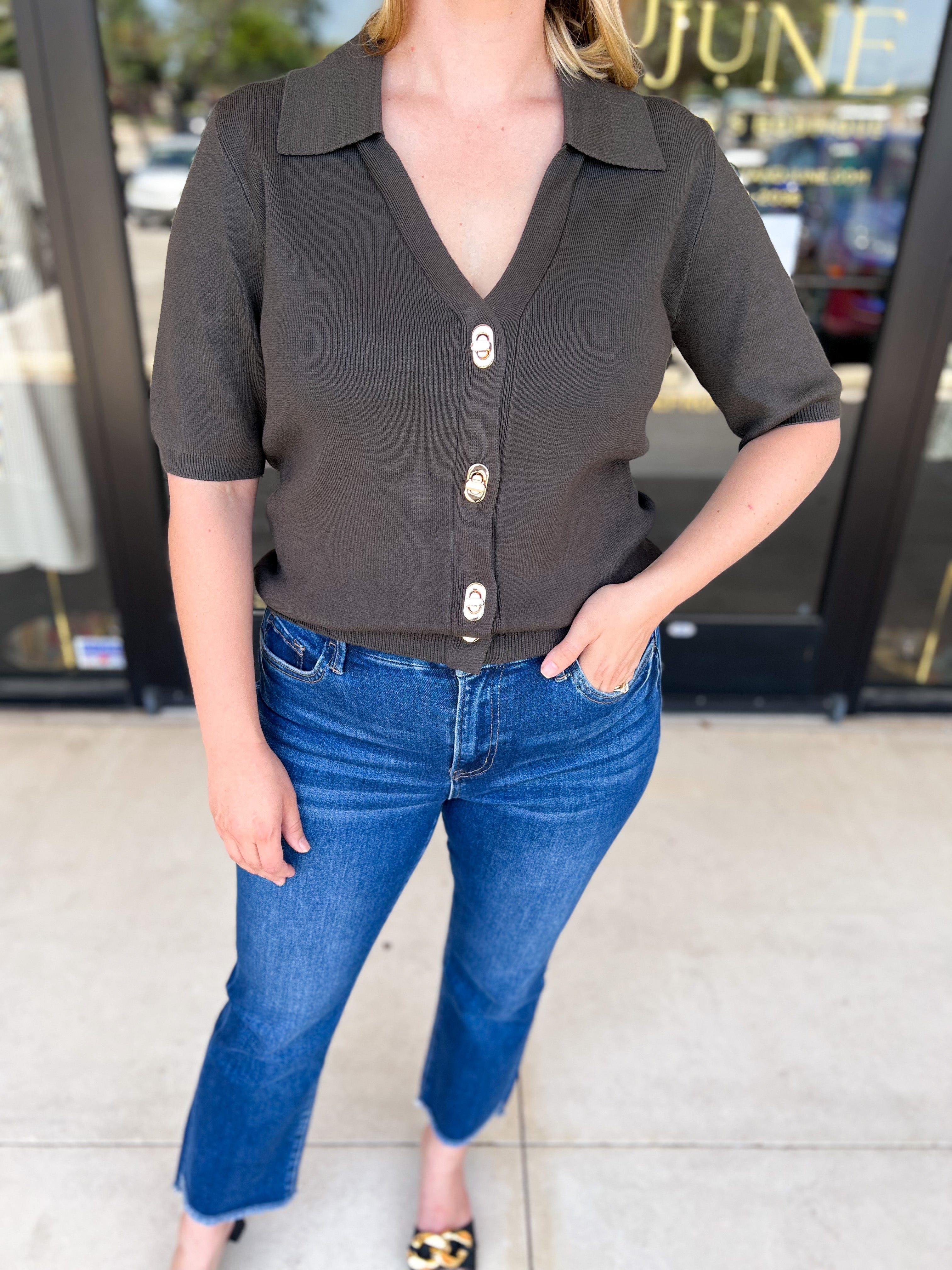 The Krissy Knit Top - Olive-200 Fashion Blouses-SKIES ARE BLUE-July & June Women's Fashion Boutique Located in San Antonio, Texas