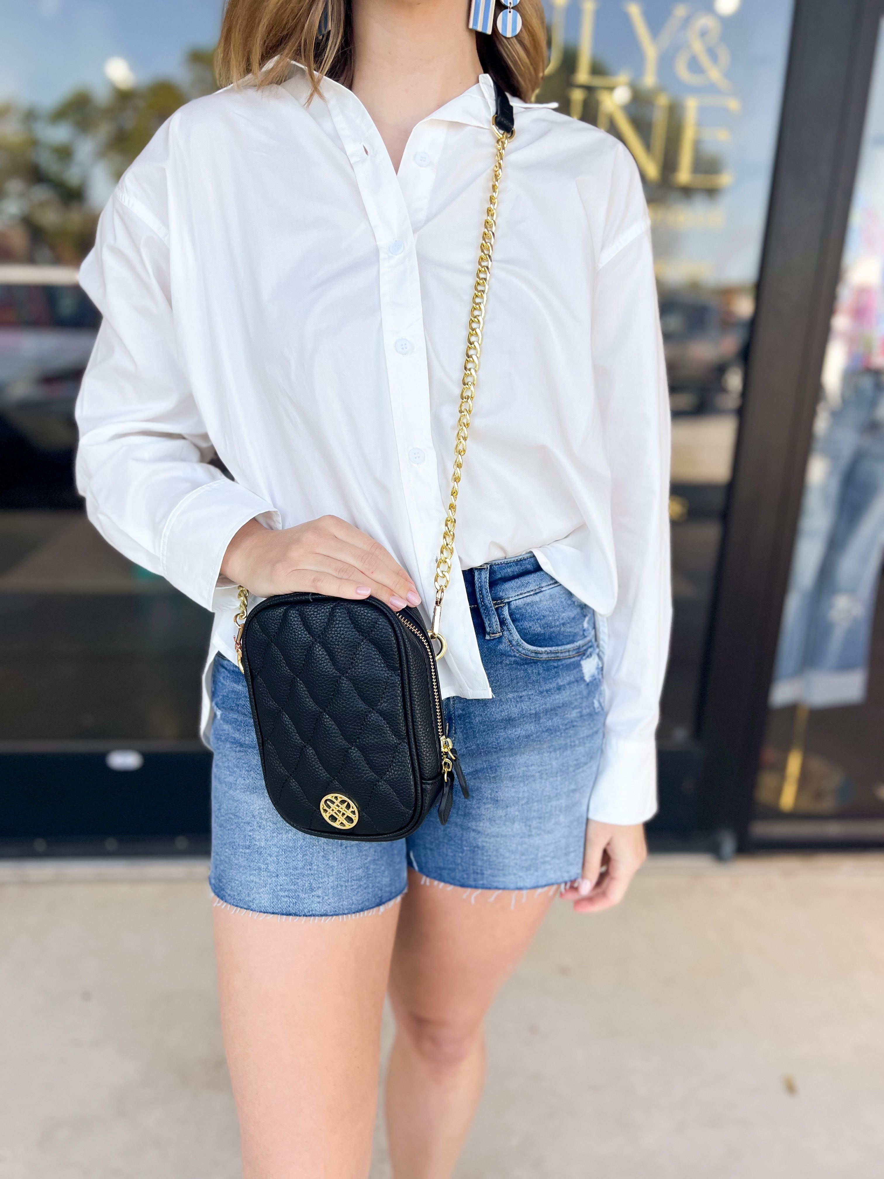 Natalie Wood - Grace Quilted Crossbody in Black-130 Accessories-Natalie Wood-July & June Women's Fashion Boutique Located in San Antonio, Texas