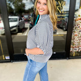 Fall Varsity Stripe Blouse - Black-200 Fashion Blouses-ENTRO-July & June Women's Fashion Boutique Located in San Antonio, Texas