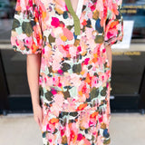 THML - Pink & Olive Abstract Mini Dress-510 Mini-THML-July & June Women's Fashion Boutique Located in San Antonio, Texas