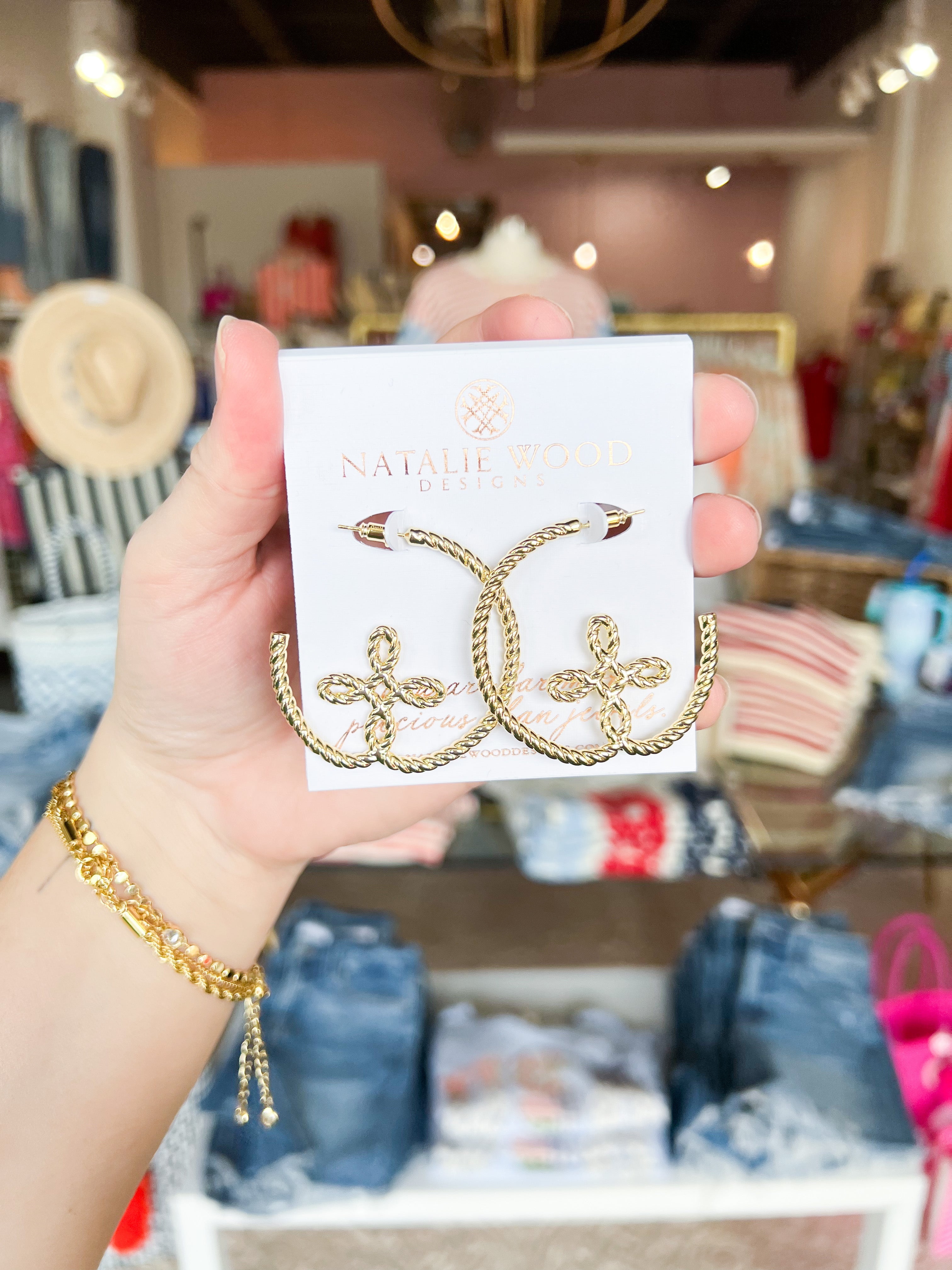 Natalie Wood - Seaside Cross Hoops in Gold-110 Jewelry & Hair-Natalie Wood-July & June Women's Fashion Boutique Located in San Antonio, Texas