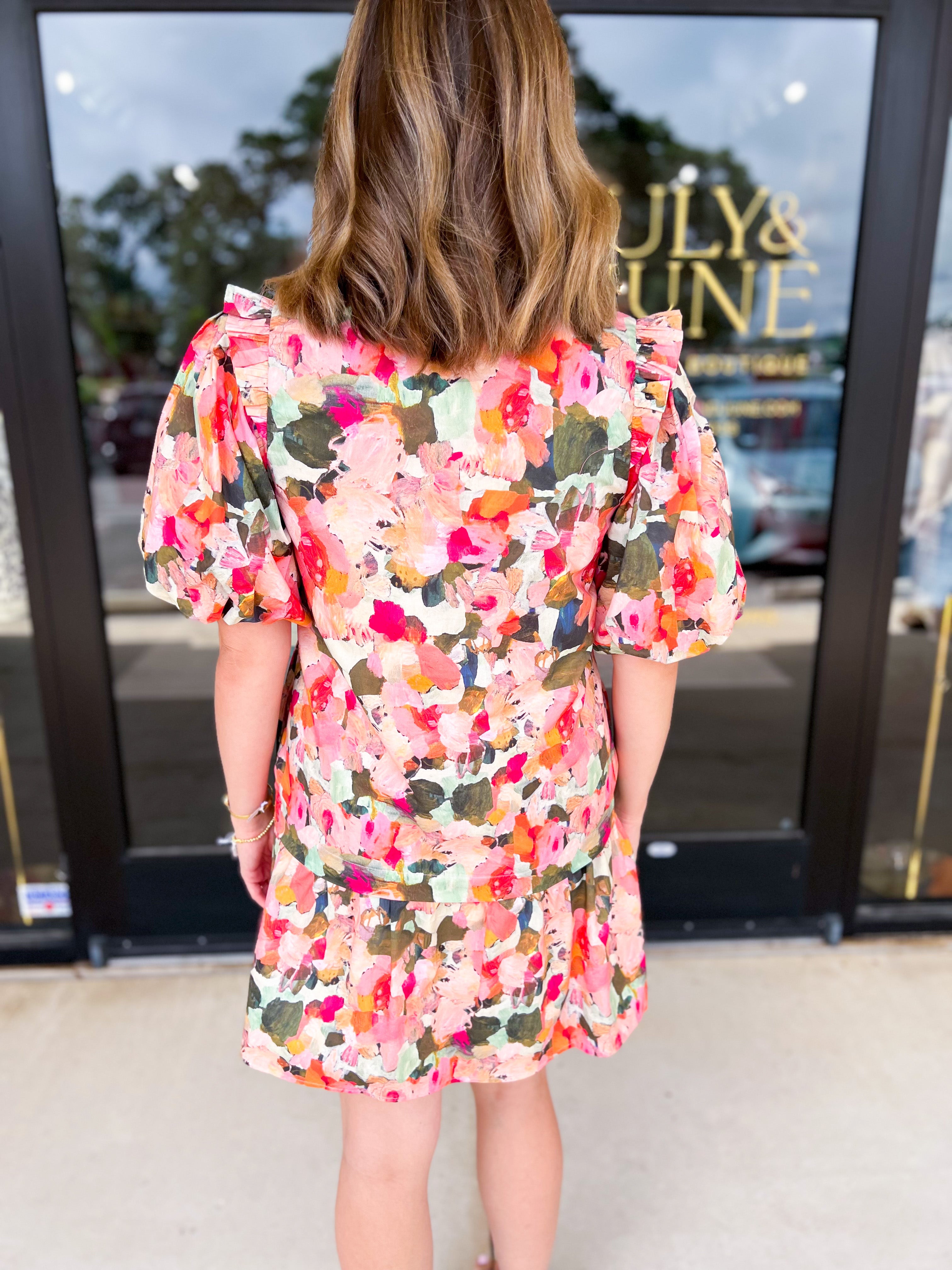 THML - Pink & Olive Abstract Mini Dress-510 Mini-THML-July & June Women's Fashion Boutique Located in San Antonio, Texas