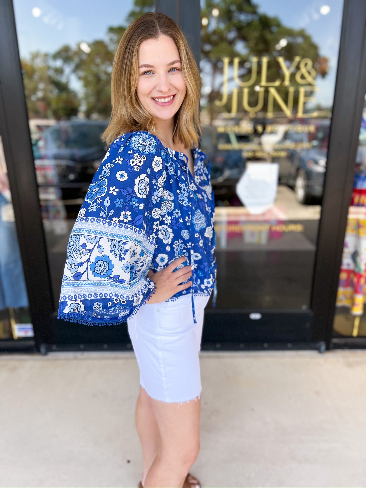 Katie Floral Blouse-200 Fashion Blouses-PINCH-July & June Women's Fashion Boutique Located in San Antonio, Texas