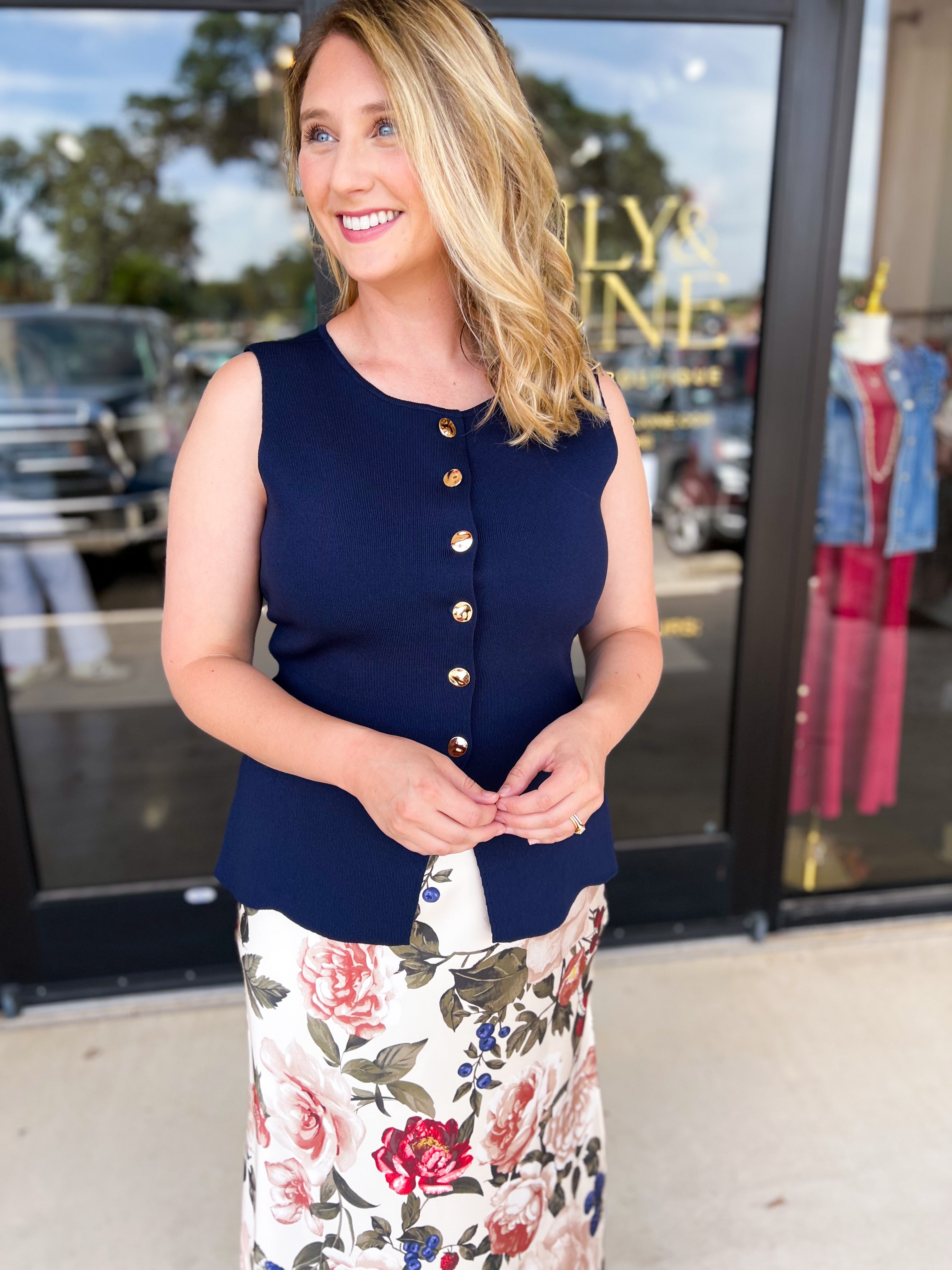 The Sophie Vest - Navy-600 Outerwear-SKIES ARE BLUE-July & June Women's Fashion Boutique Located in San Antonio, Texas