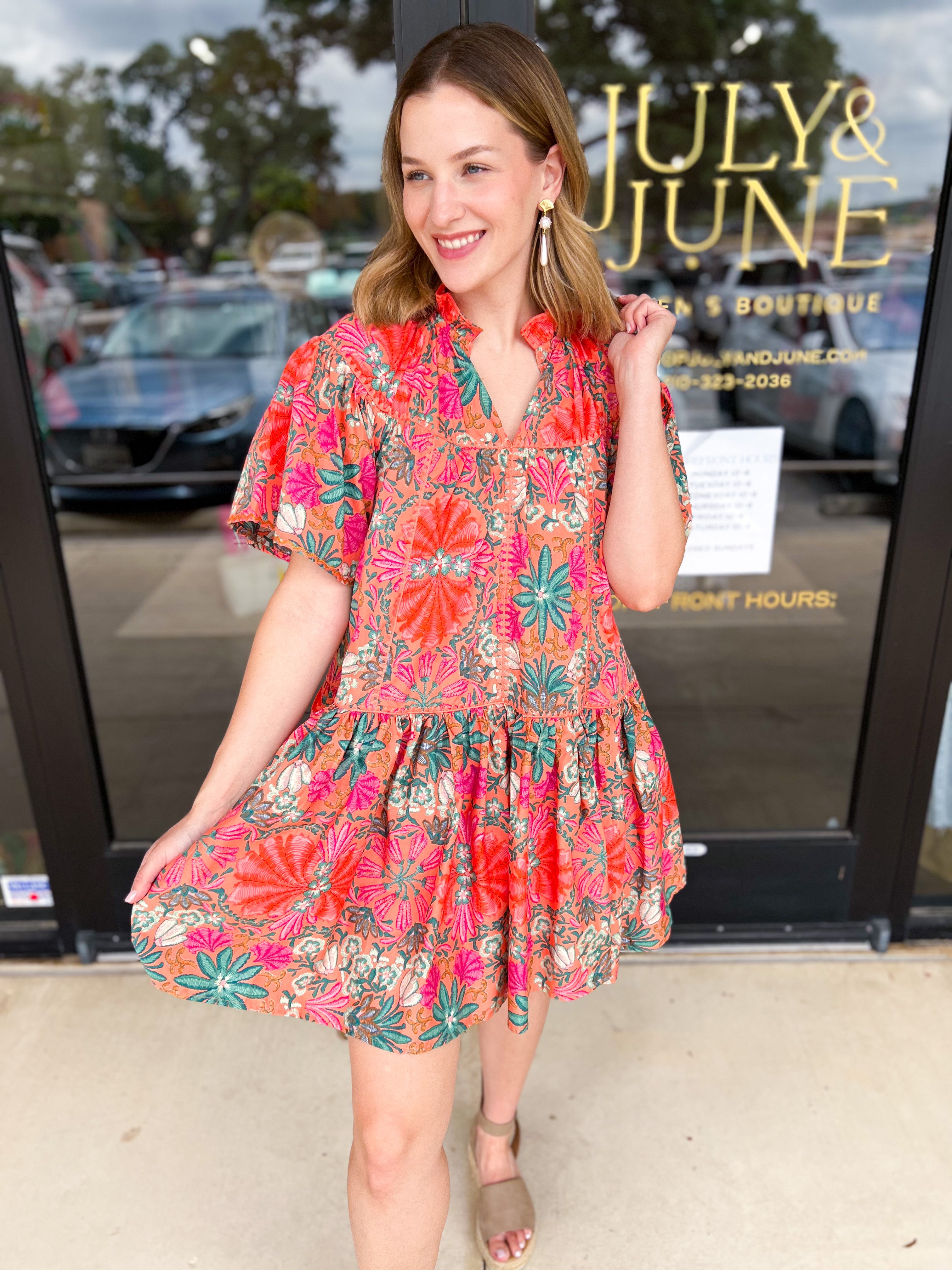 The Carrie Floral Print Mini Dress-510 Mini-OLIVACEOUS-July & June Women's Fashion Boutique Located in San Antonio, Texas