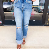 Vervet - High Rise Baggy Cuff Jeans-400 Pants-VEVERT BY FLYING MONKEY-July & June Women's Fashion Boutique Located in San Antonio, Texas
