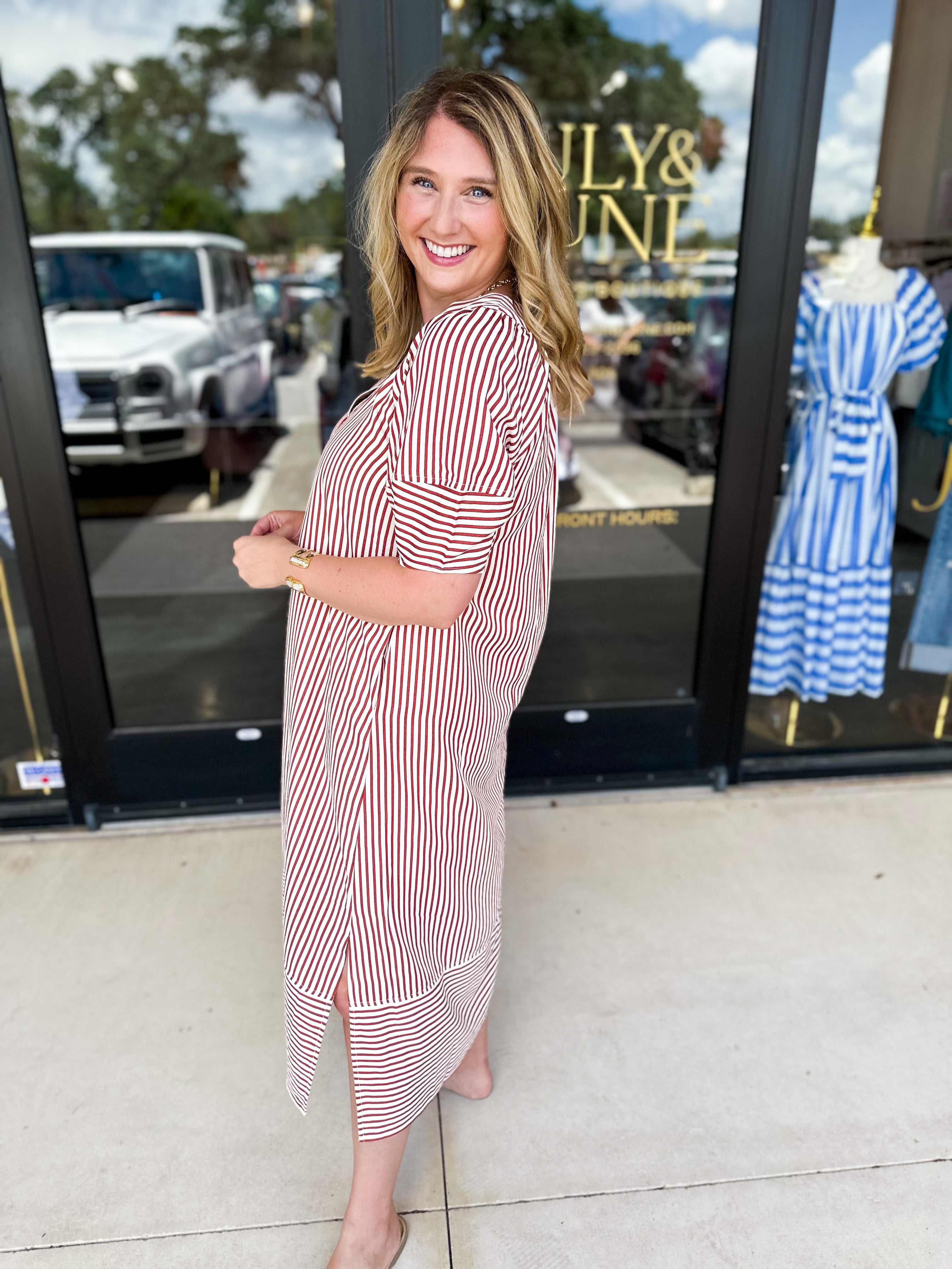 The Casey Midi Dress - Rust-500 Midi-ENTRO-July & June Women's Fashion Boutique Located in San Antonio, Texas