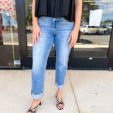 Vervet - Light Wash High Rise Cuffed Cropped Straight Jeans-400 Pants-VEVERT BY FLYING MONKEY-July & June Women's Fashion Boutique Located in San Antonio, Texas