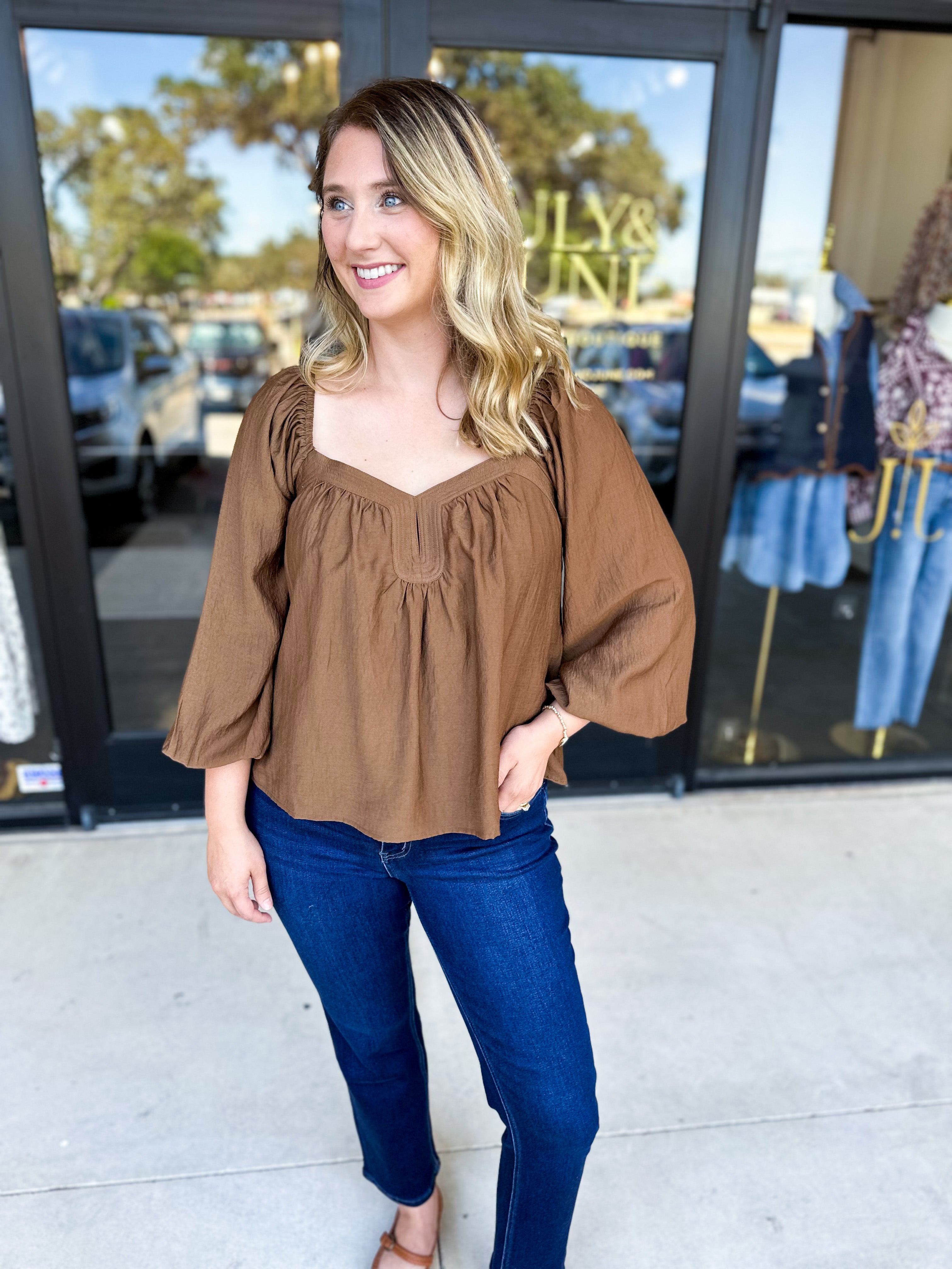 Sweetheart Neck Blouse-200 Fashion Blouses-ABLE-July & June Women's Fashion Boutique Located in San Antonio, Texas