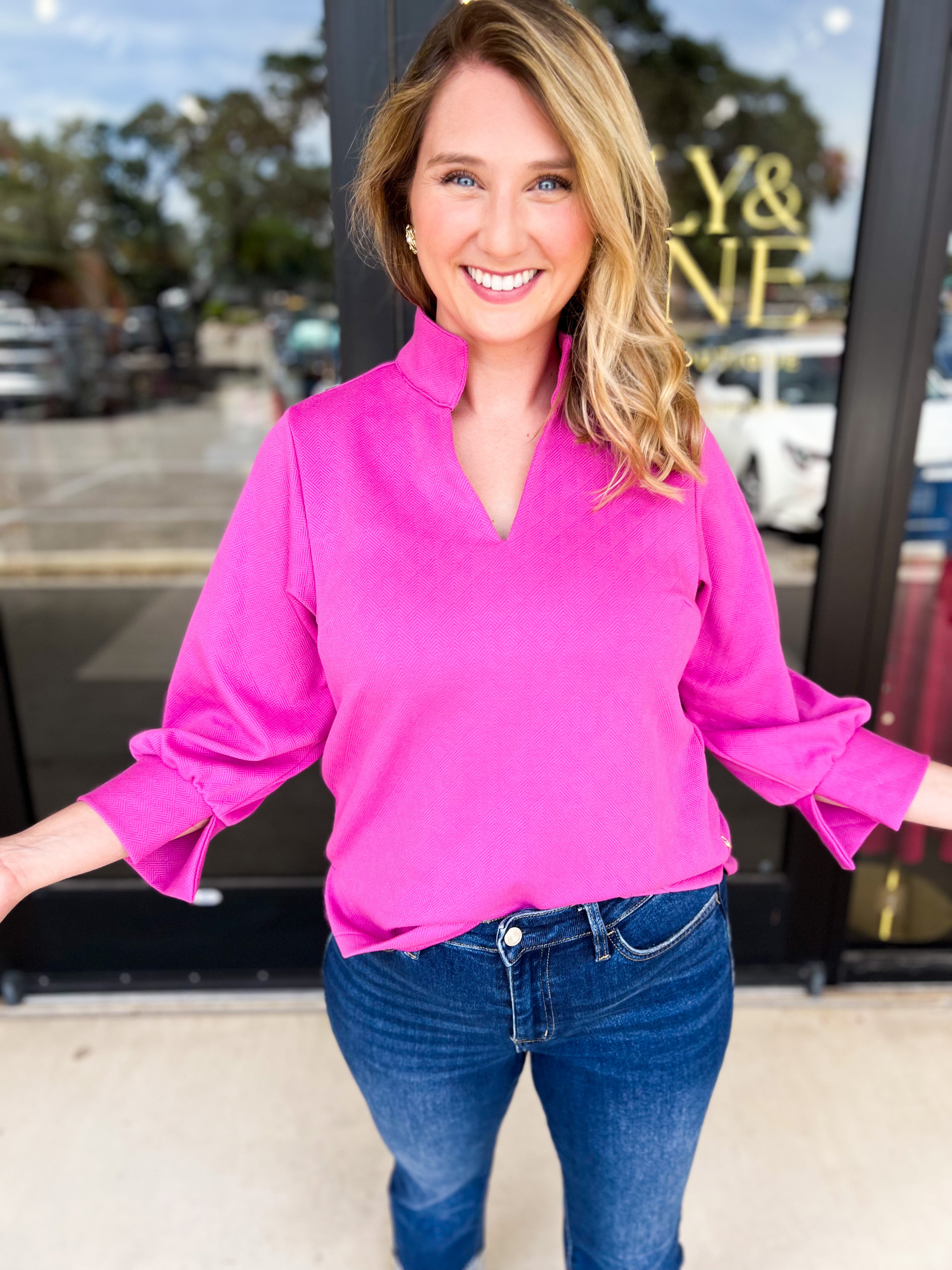 Mary Square - Jocelyn Blouse - Hot Pink-200 Fashion Blouses-MARY SQUARE-July & June Women's Fashion Boutique Located in San Antonio, Texas