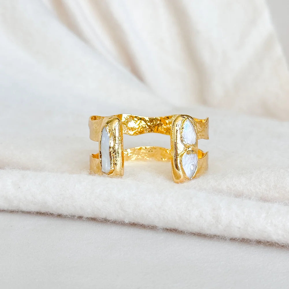 Easton Elle - Pearl Double Plated Cuff-110 Jewelry & Hair-Easton Elle-July & June Women's Fashion Boutique Located in San Antonio, Texas