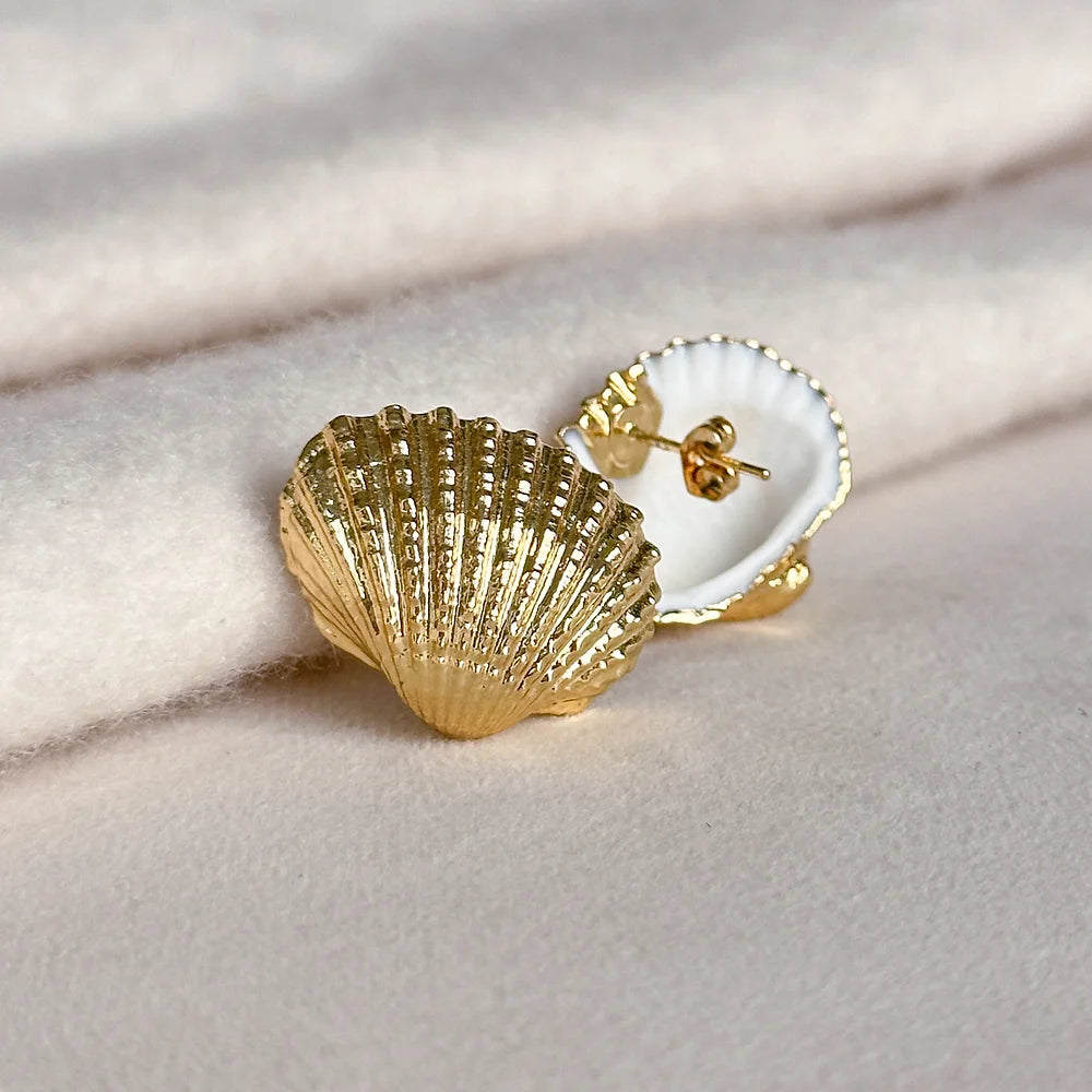 Easton Elle - Gold Shell Stud Earrings-110 Jewelry & Hair-Easton Elle-July & June Women's Fashion Boutique Located in San Antonio, Texas