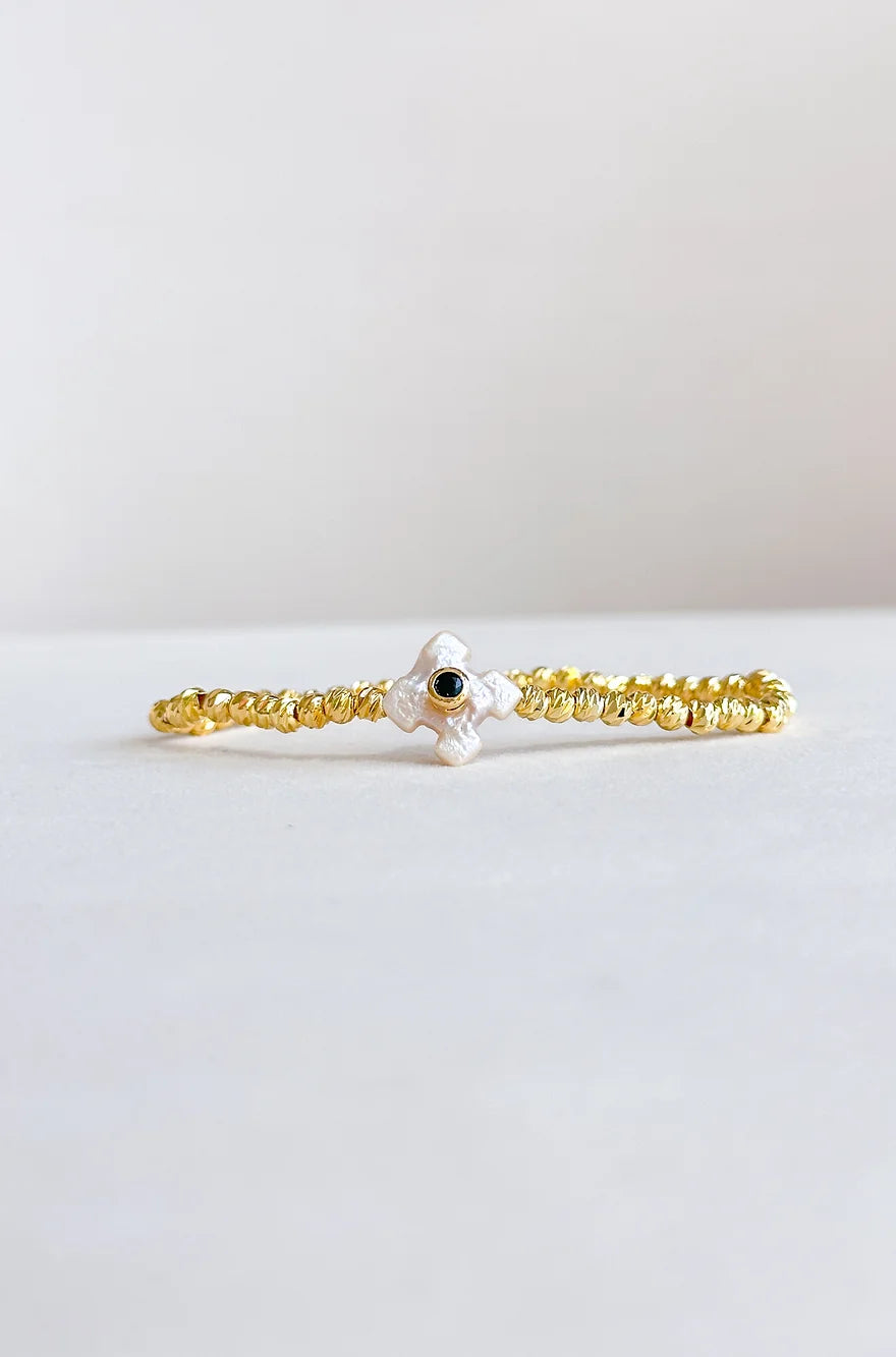 Easton Elle - Stretch Beam Bracelet - Pearl with Black-110 Jewelry & Hair-Easton Elle-July & June Women's Fashion Boutique Located in San Antonio, Texas