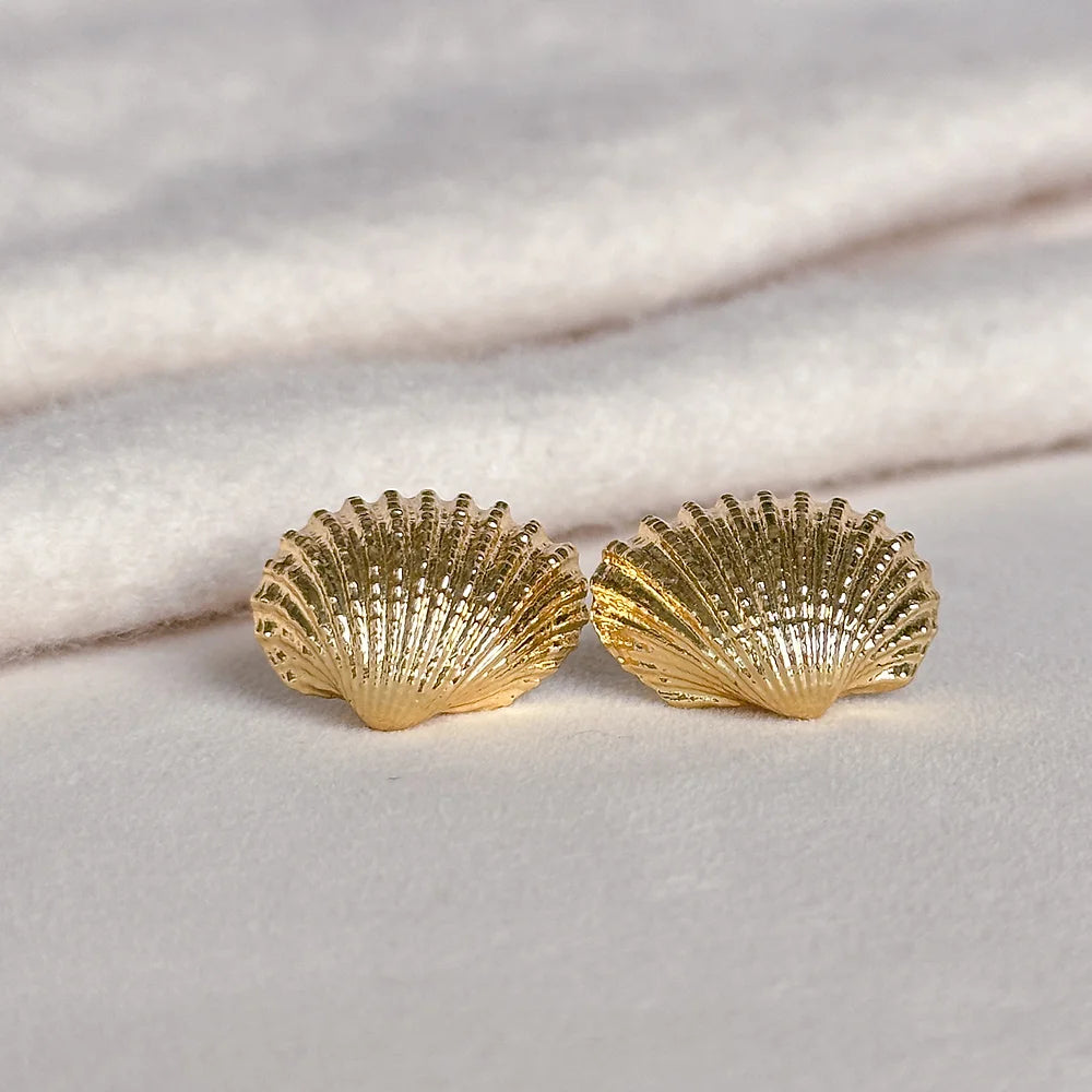 Easton Elle - Gold Shell Stud Earrings-110 Jewelry & Hair-Easton Elle-July & June Women's Fashion Boutique Located in San Antonio, Texas
