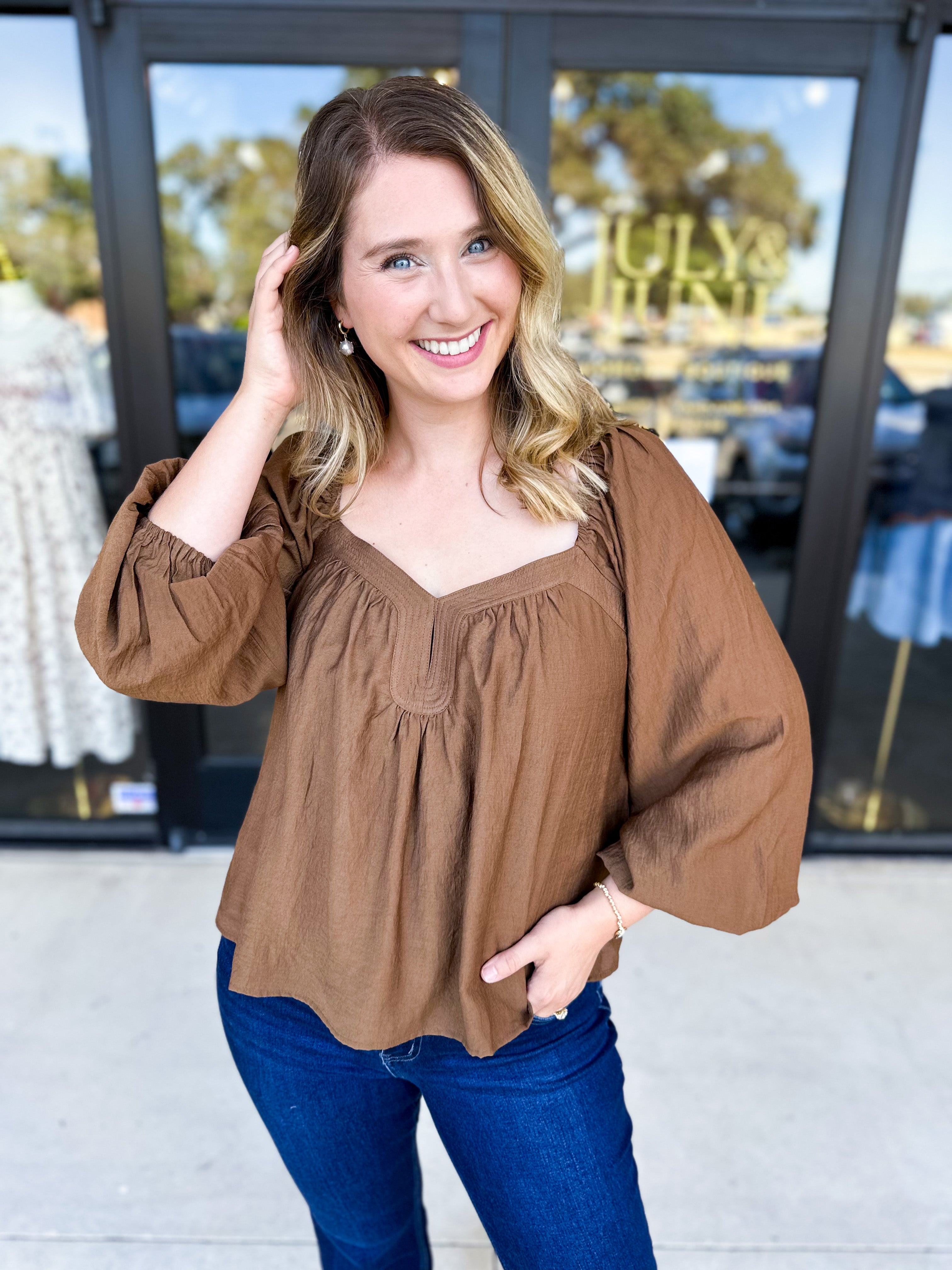 Sweetheart Neck Blouse-200 Fashion Blouses-ABLE-July & June Women's Fashion Boutique Located in San Antonio, Texas