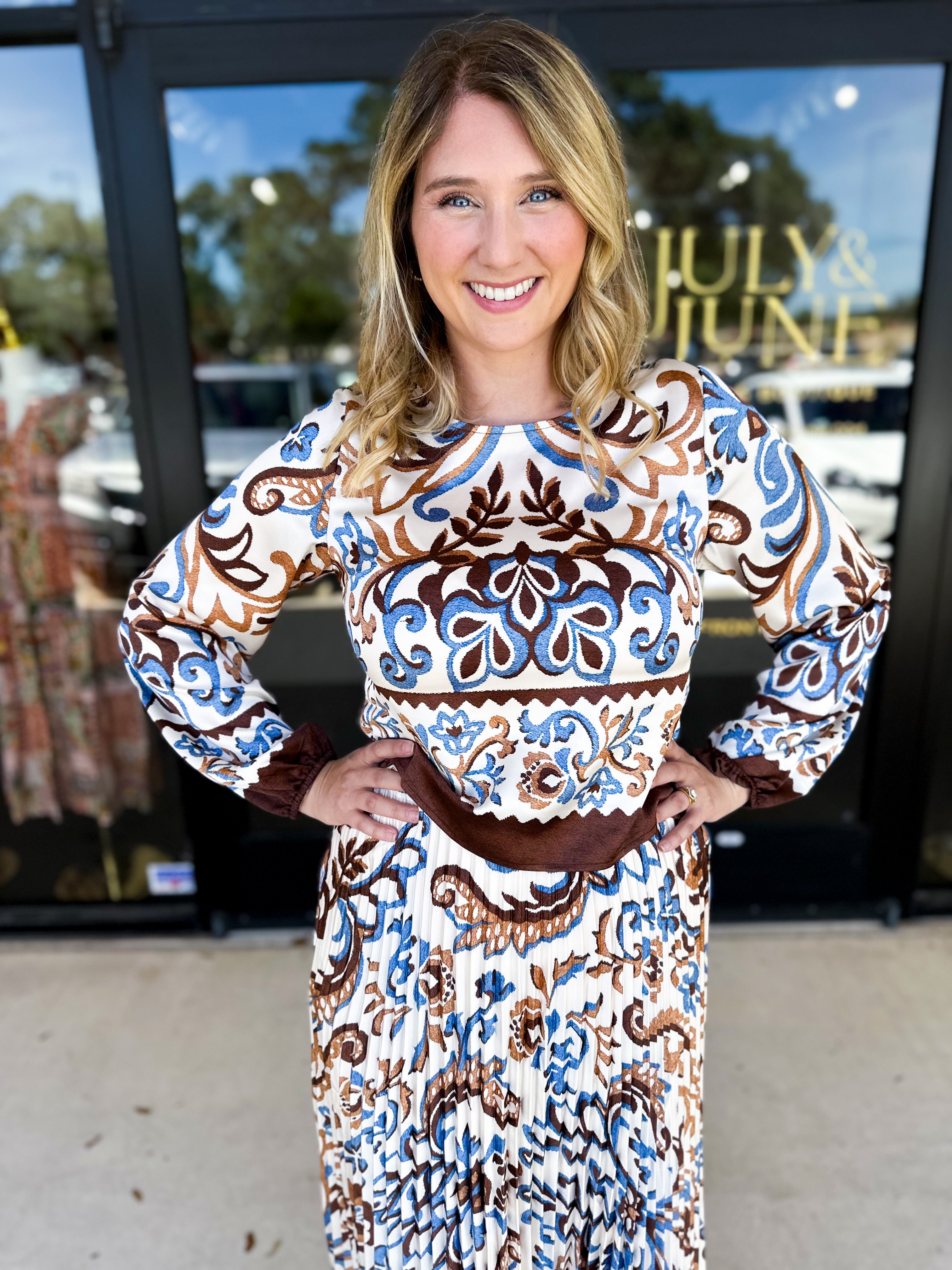 The Savannah Blouse-200 Fashion Blouses-SKIES ARE BLUE-July & June Women's Fashion Boutique Located in San Antonio, Texas