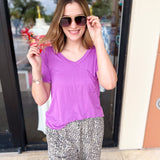 Essential V-Neck Tee - Orchid-210 Casual Blouses-ADRIENNE-July & June Women's Fashion Boutique Located in San Antonio, Texas