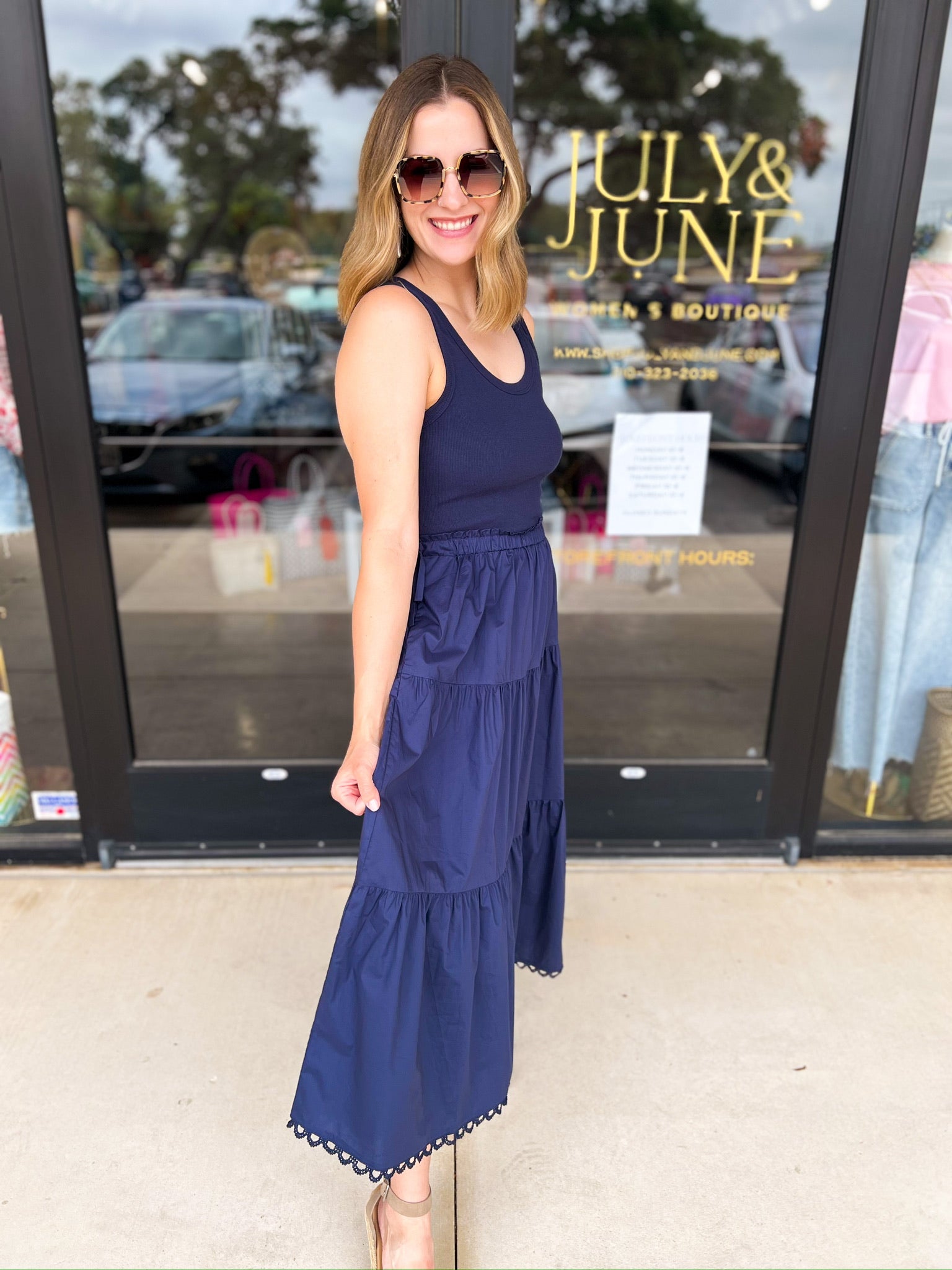 The Summertime Savvy Midi Dress - Navy-500 Midi-SKIES ARE BLUE-July & June Women's Fashion Boutique Located in San Antonio, Texas