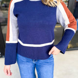THML - Navy & Rust Sweter-230 Sweaters/Cardis-THML-July & June Women's Fashion Boutique Located in San Antonio, Texas