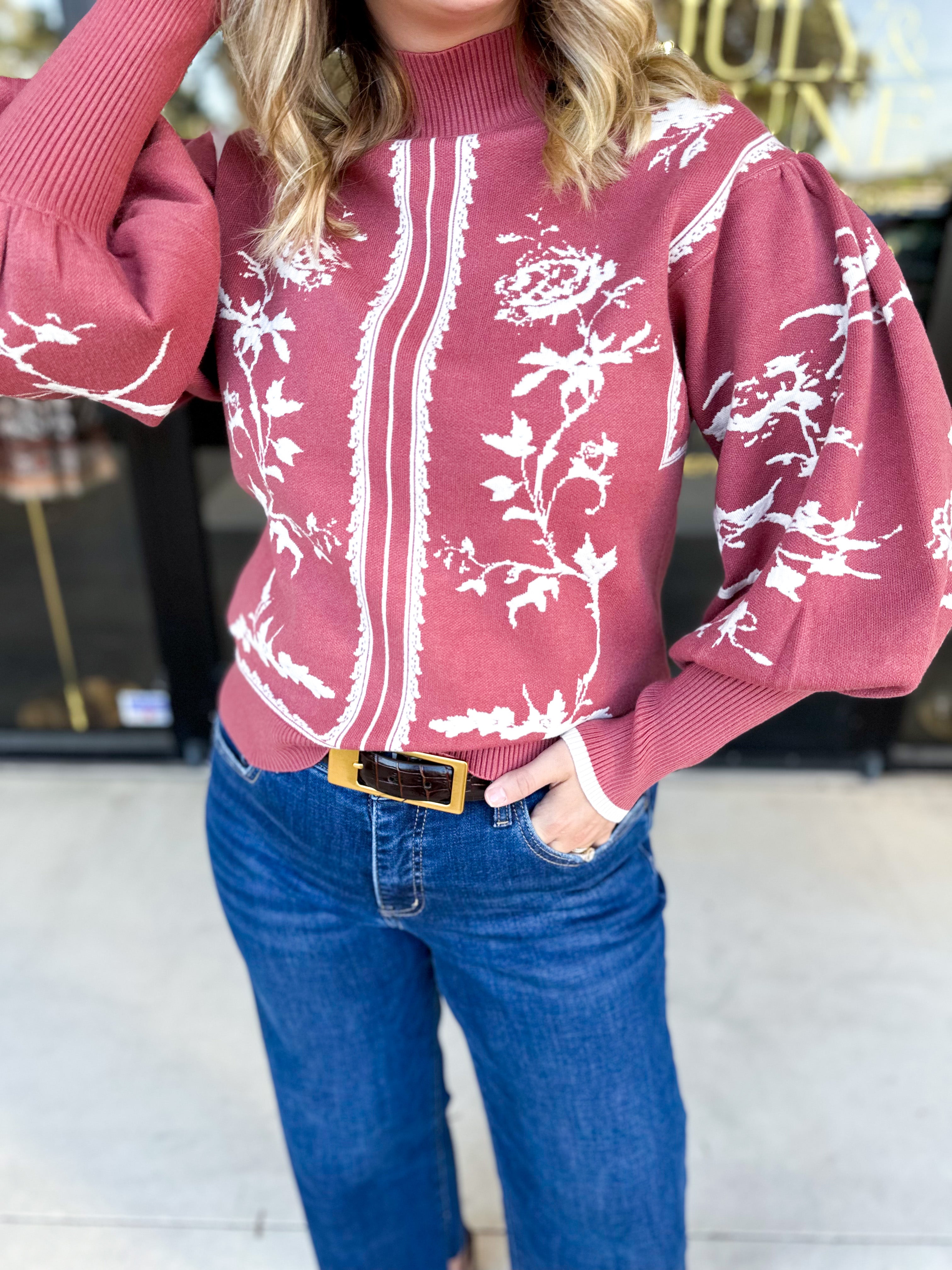 The Vintage Floral Sweater - Rose-230 Sweaters/Cardis-FATE-July & June Women's Fashion Boutique Located in San Antonio, Texas