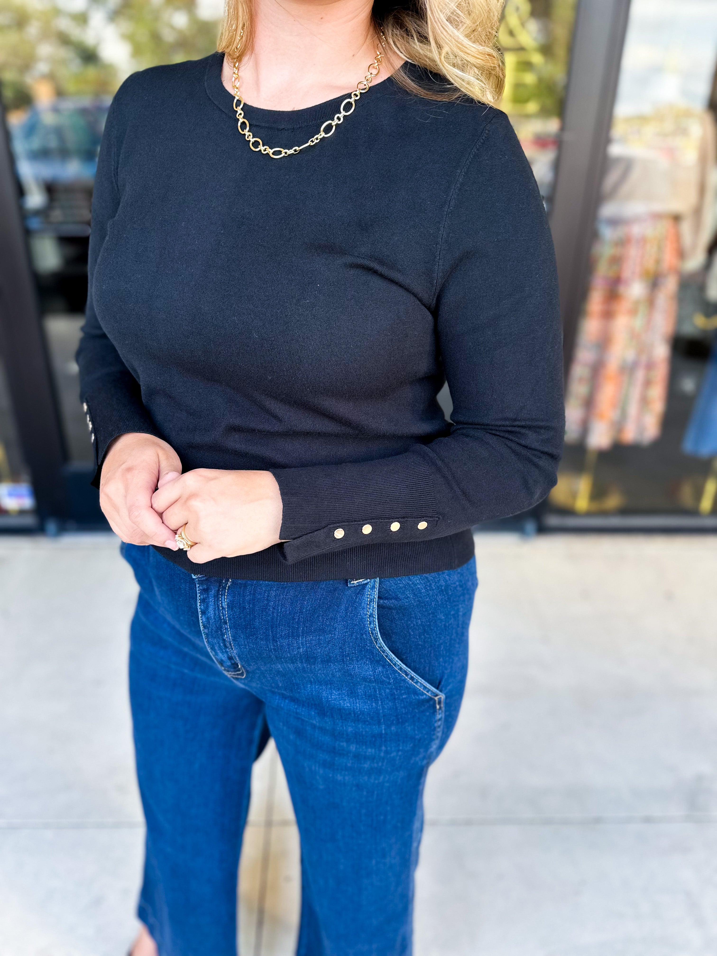 Long Sleeve Sweater Top - Black-230 Sweaters/Cardis-ENTRO-July & June Women's Fashion Boutique Located in San Antonio, Texas