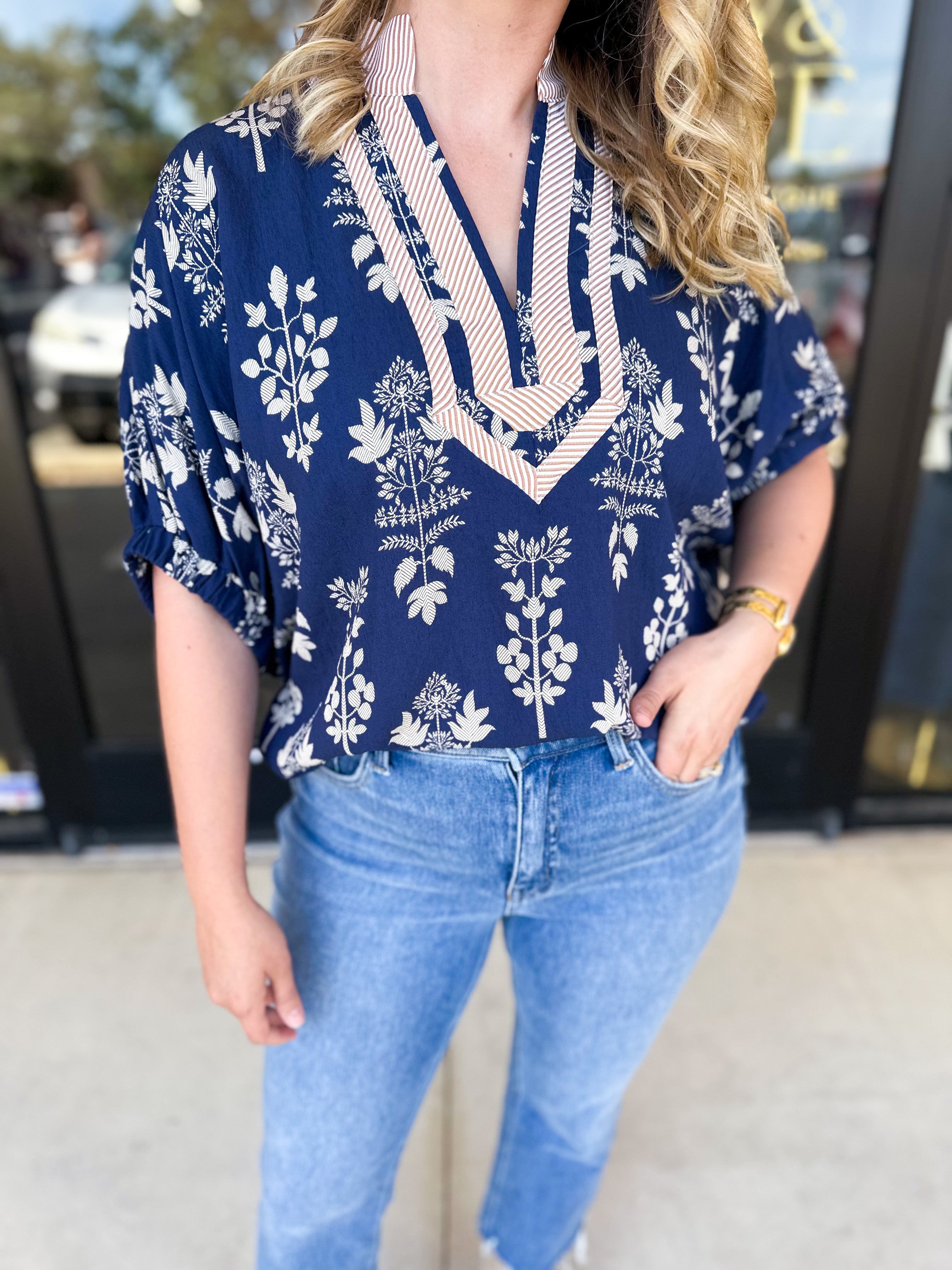 The Frankie Blouse - Navy-200 Fashion Blouses-ENTRO-July & June Women's Fashion Boutique Located in San Antonio, Texas