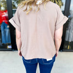 Taupe Crochet Blouse-200 Fashion Blouses-ENTRO-July & June Women's Fashion Boutique Located in San Antonio, Texas