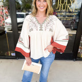 Organic Florals Boho Blouse-200 Fashion Blouses-JODIFL-July & June Women's Fashion Boutique Located in San Antonio, Texas