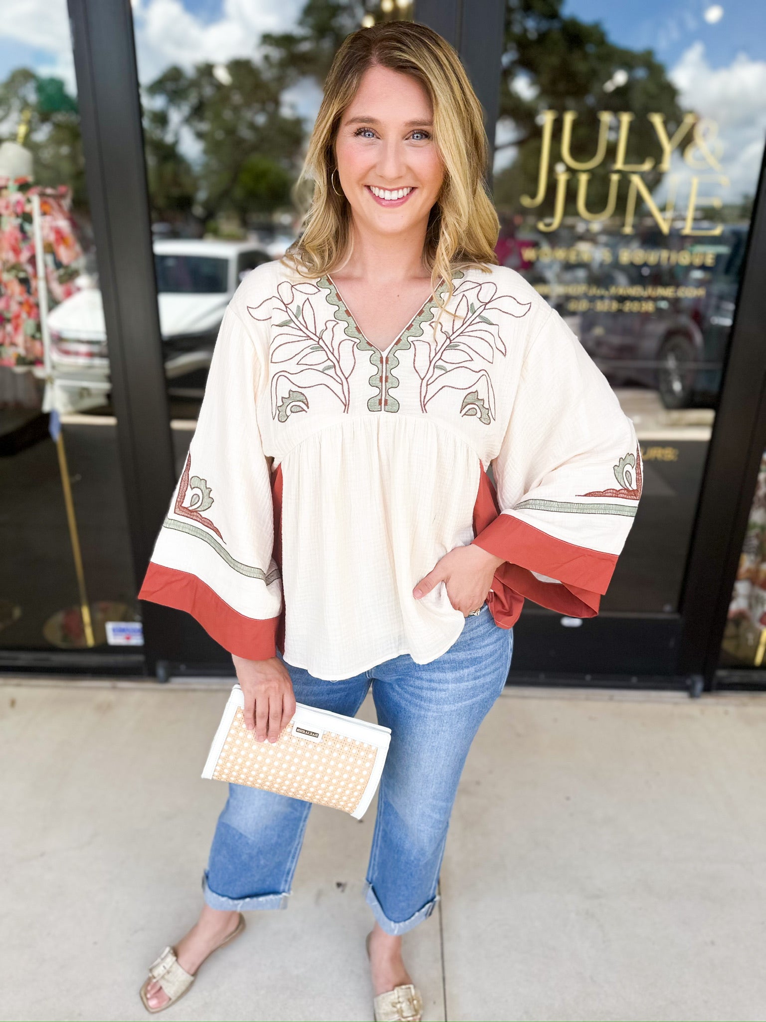 Organic Florals Boho Blouse-200 Fashion Blouses-JODIFL-July & June Women's Fashion Boutique Located in San Antonio, Texas