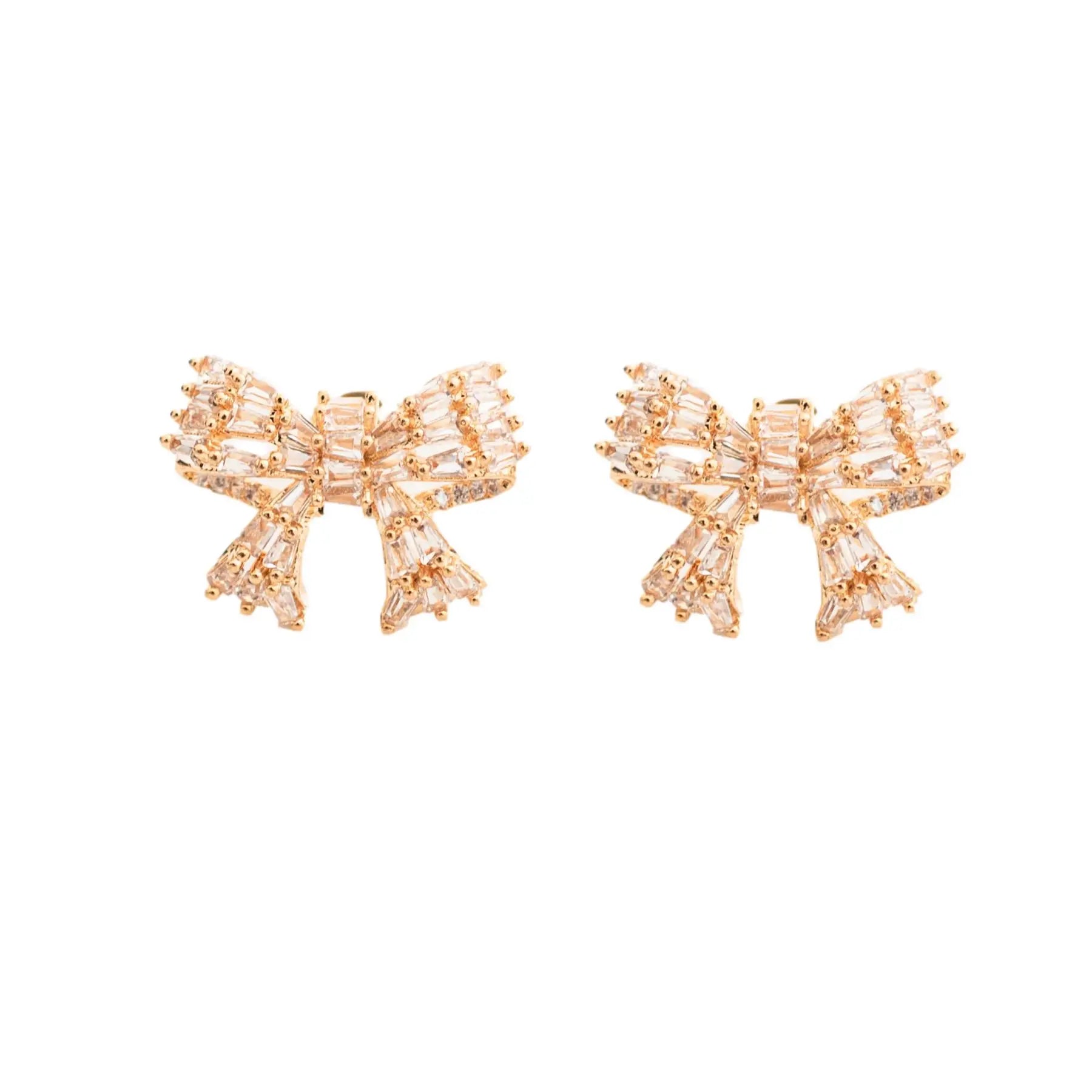 Gold Mini Sparkler Statement Stud Bow Earrings-110 Jewelry & Hair-St Armands Designs of Sarasota-July & June Women's Fashion Boutique Located in San Antonio, Texas