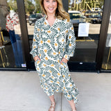 Sage & Mustard Abstract Midi Dress-500 Midi-JODIFL-July & June Women's Fashion Boutique Located in San Antonio, Texas