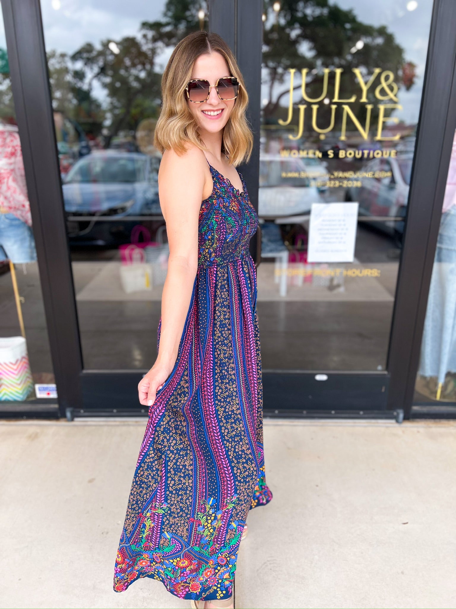 The Rowen Smocked Midi Dress-500 Midi-FATE-July & June Women's Fashion Boutique Located in San Antonio, Texas