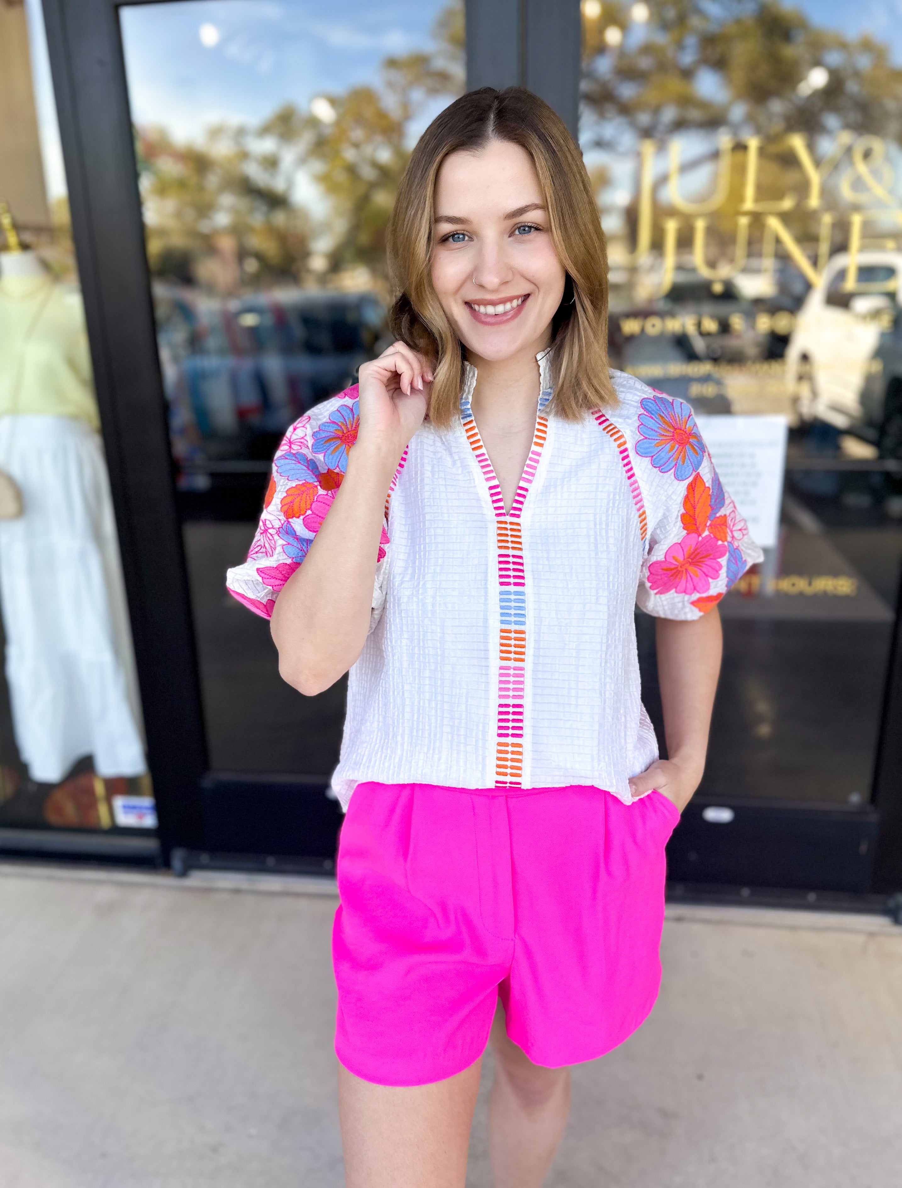 THML - Spring Florals Embroidered Blouse- Ivory-200 Fashion Blouses-THML-July & June Women's Fashion Boutique Located in San Antonio, Texas