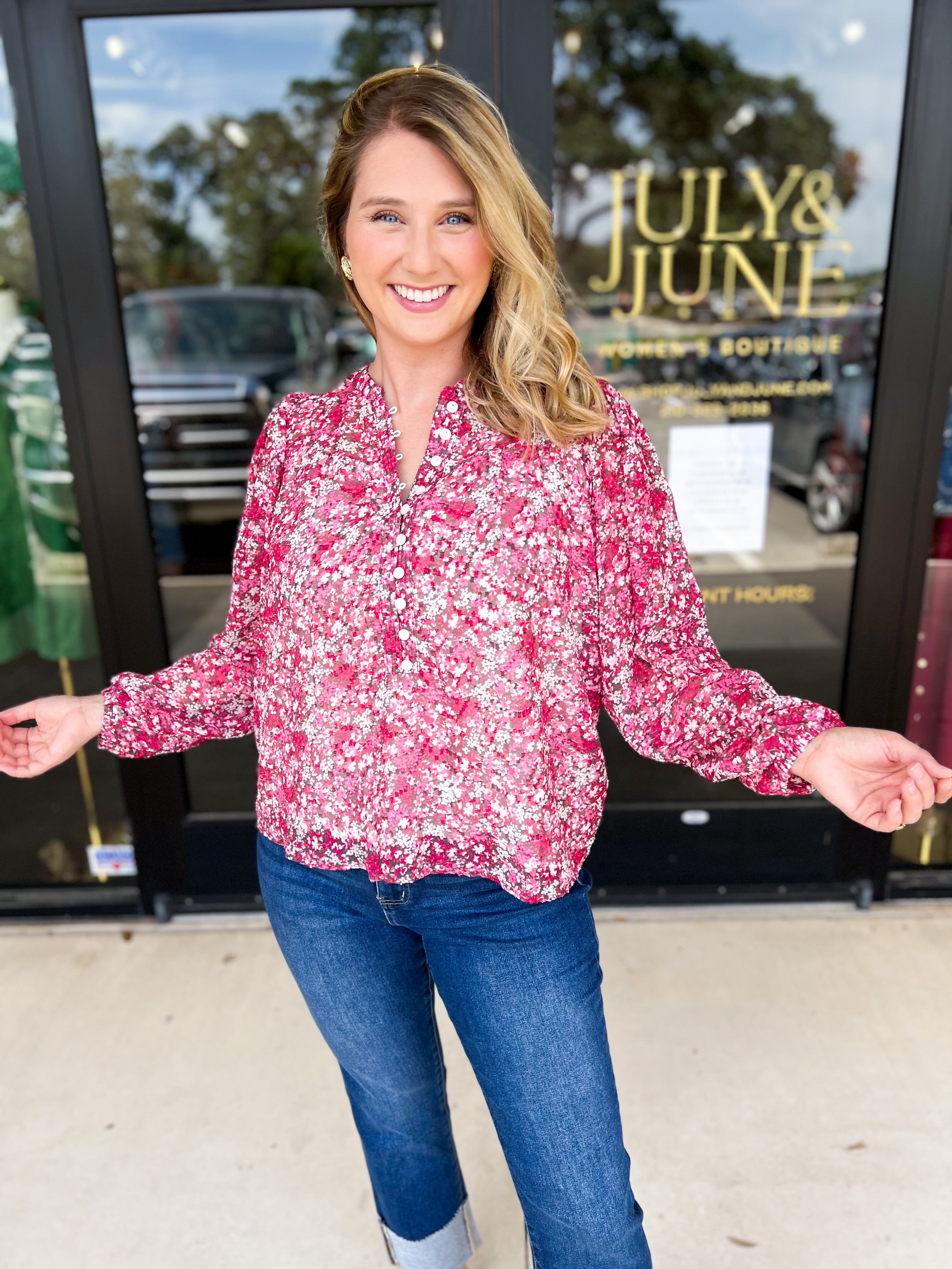 Mary Square - Brianna Pink Blouse-200 Fashion Blouses-MARY SQUARE-July & June Women's Fashion Boutique Located in San Antonio, Texas