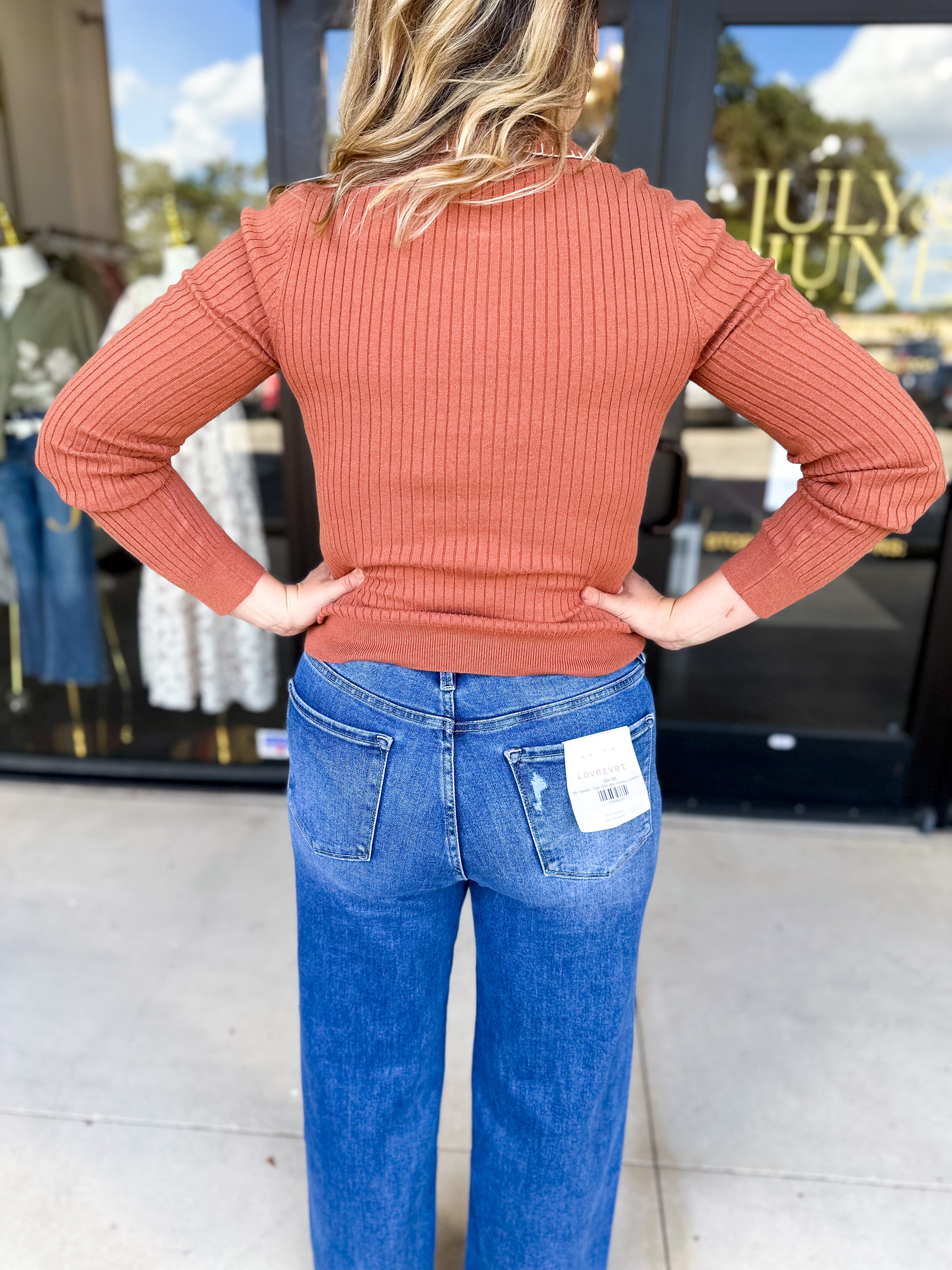 Tailored Knit Long Sleeve - Rust-230 Sweaters/Cardis-LISTICLE-July & June Women's Fashion Boutique Located in San Antonio, Texas