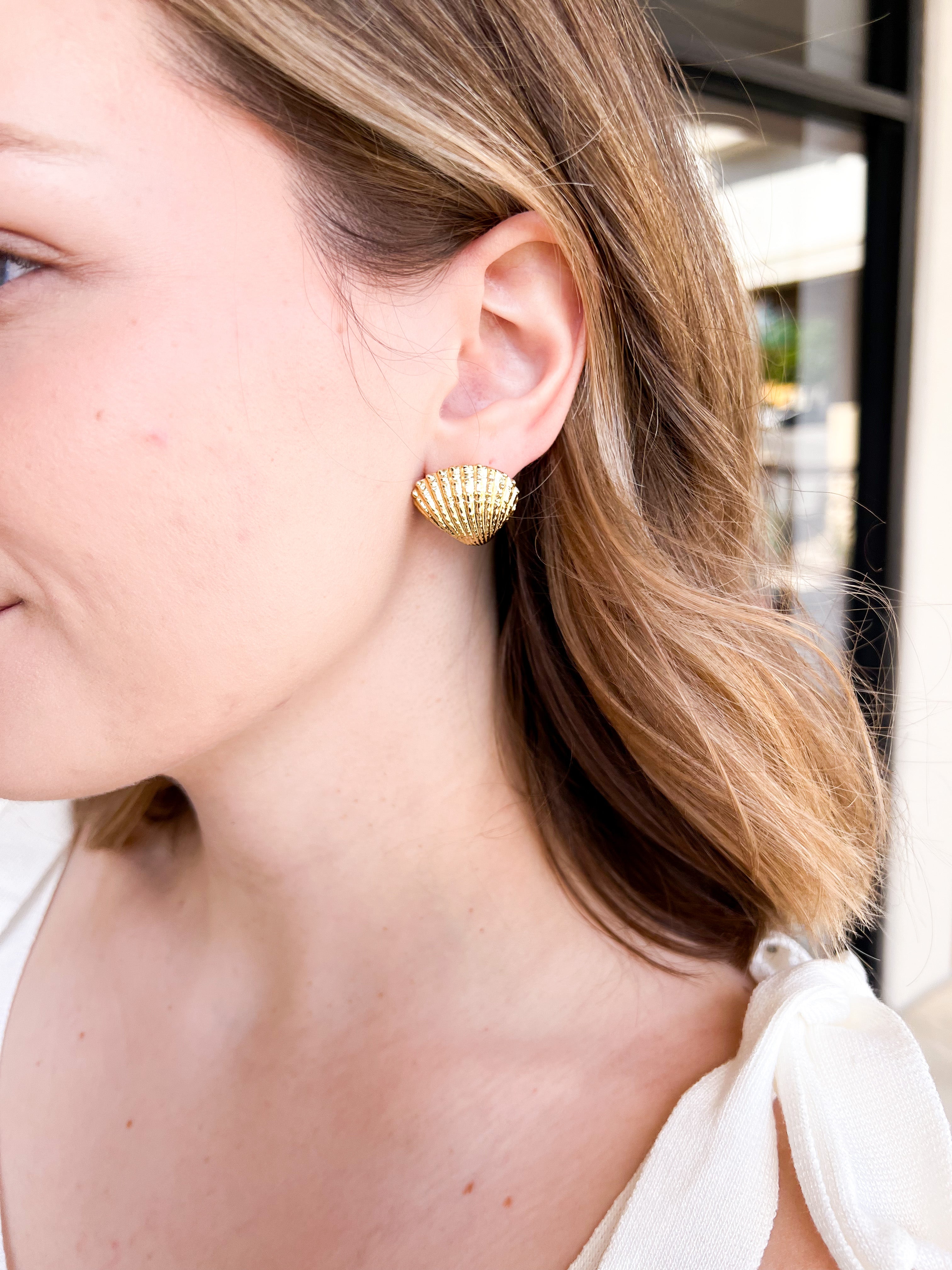 Easton Elle - Gold Shell Stud Earrings-110 Jewelry & Hair-Easton Elle-July & June Women's Fashion Boutique Located in San Antonio, Texas