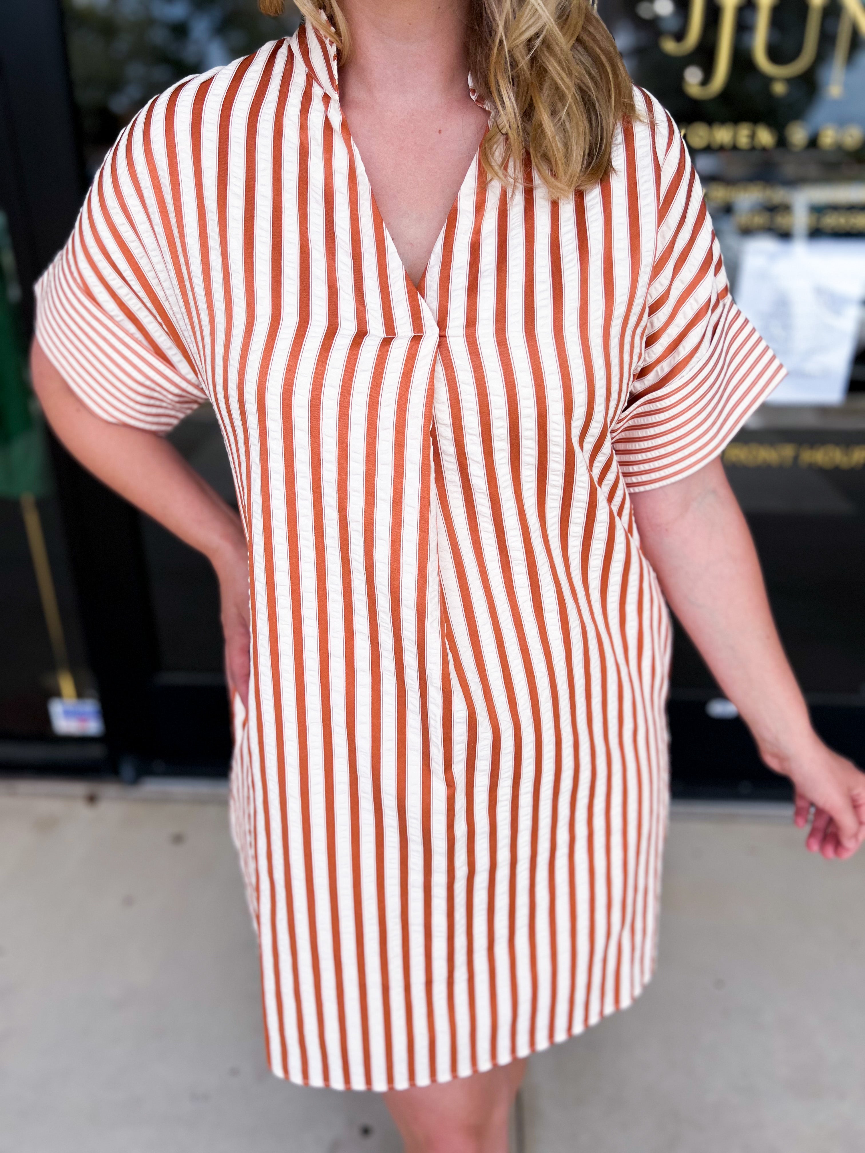 THML - Rust Stripe Mini Dress-510 Mini-THML-July & June Women's Fashion Boutique Located in San Antonio, Texas