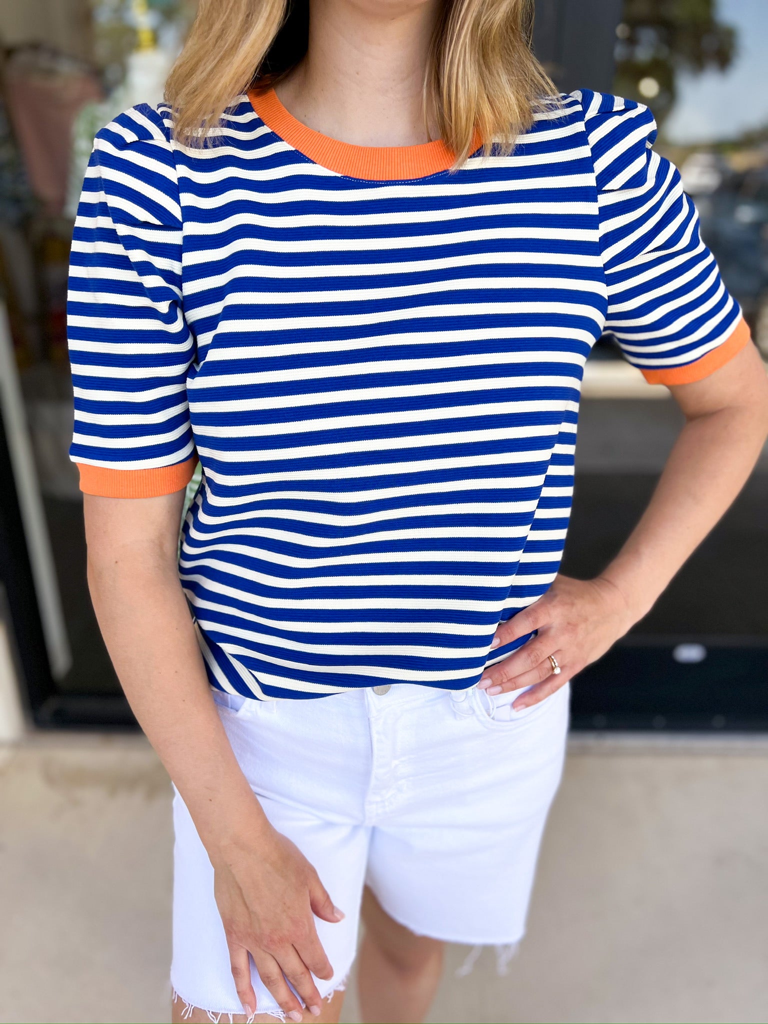 Nautical Comfy Tee - Blue-210 Casual Blouses-ENTRO-July & June Women's Fashion Boutique Located in San Antonio, Texas