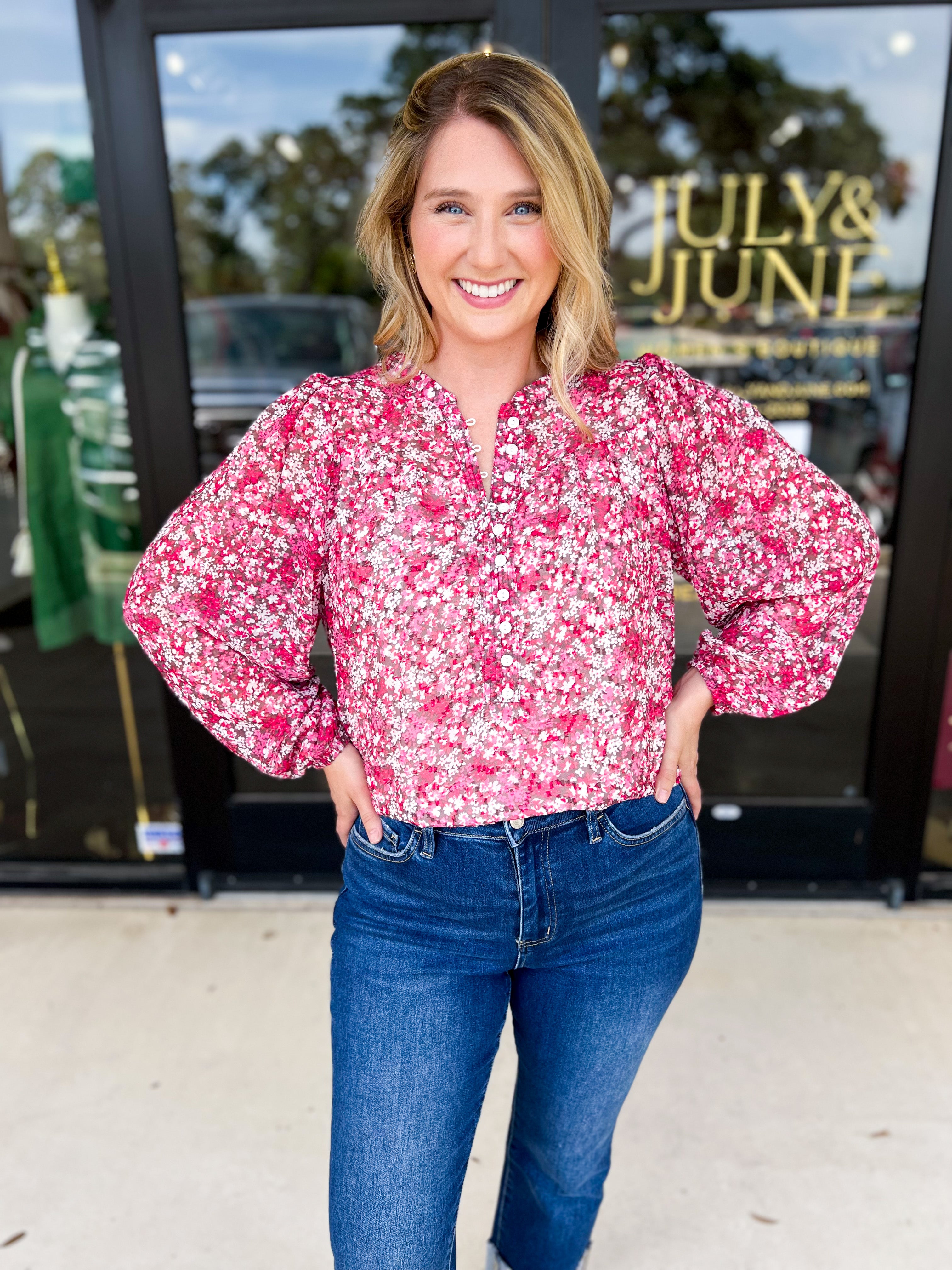 Mary Square - Brianna Pink Blouse-200 Fashion Blouses-MARY SQUARE-July & June Women's Fashion Boutique Located in San Antonio, Texas