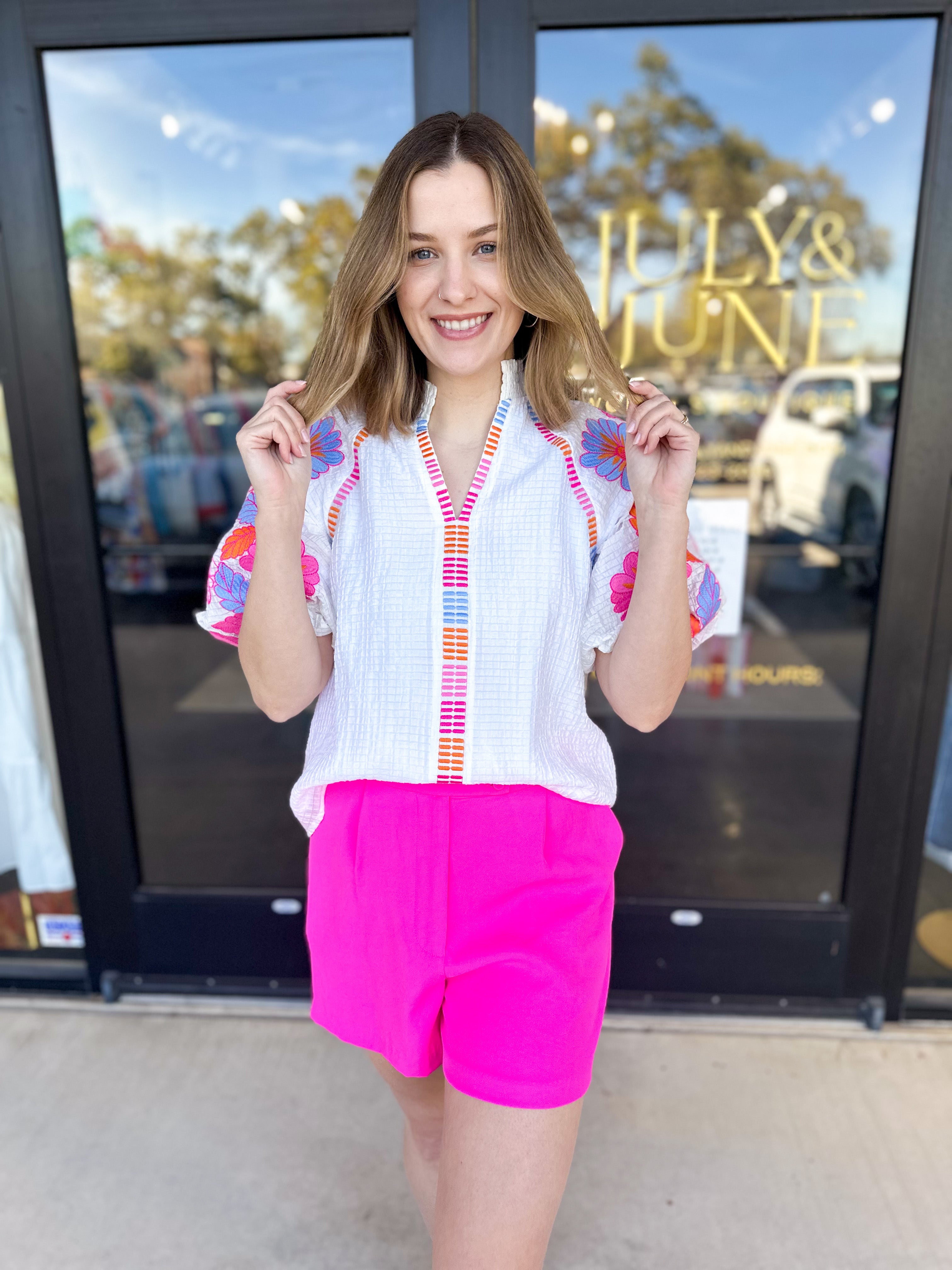 THML - Spring Florals Embroidered Blouse- Ivory-200 Fashion Blouses-THML-July & June Women's Fashion Boutique Located in San Antonio, Texas